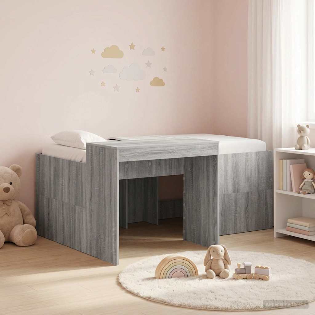 Hoge Bed Frame met Bureau voor Kinderen Grijs Sonoma – afbeelding 1