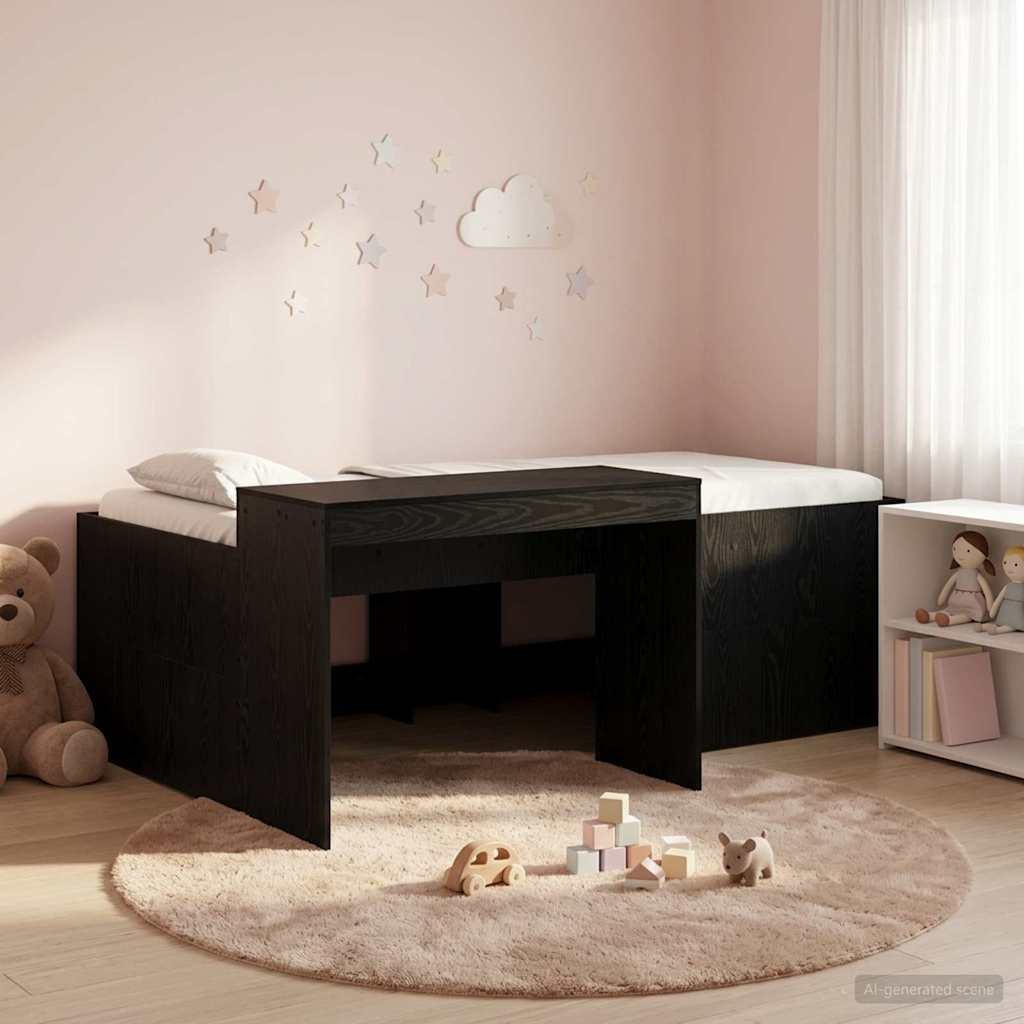 Hoge Bed Frame met Bureau voor Kinderen Zwart Bewerkt hout – afbeelding 1