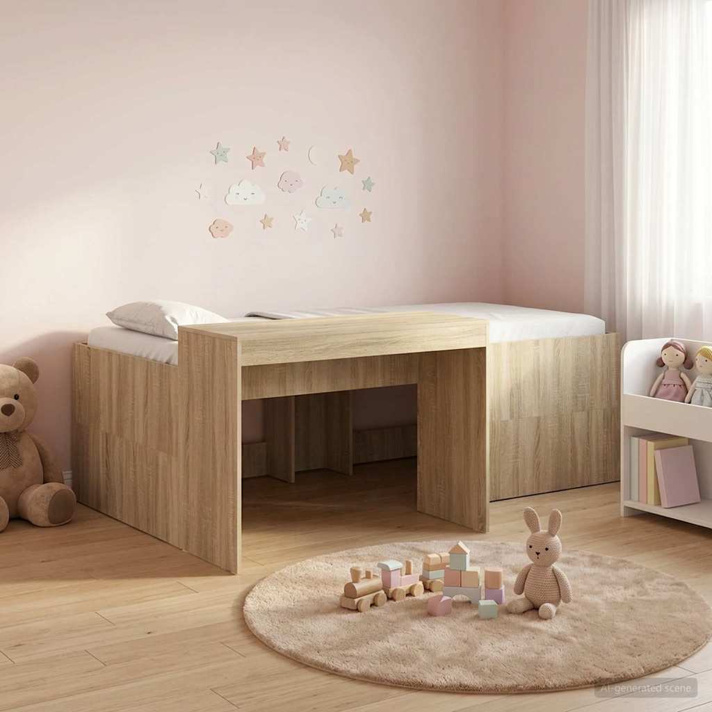 Hoge Bed Frame met Bureau voor Kinderen Sonoma Eiken – afbeelding 1
