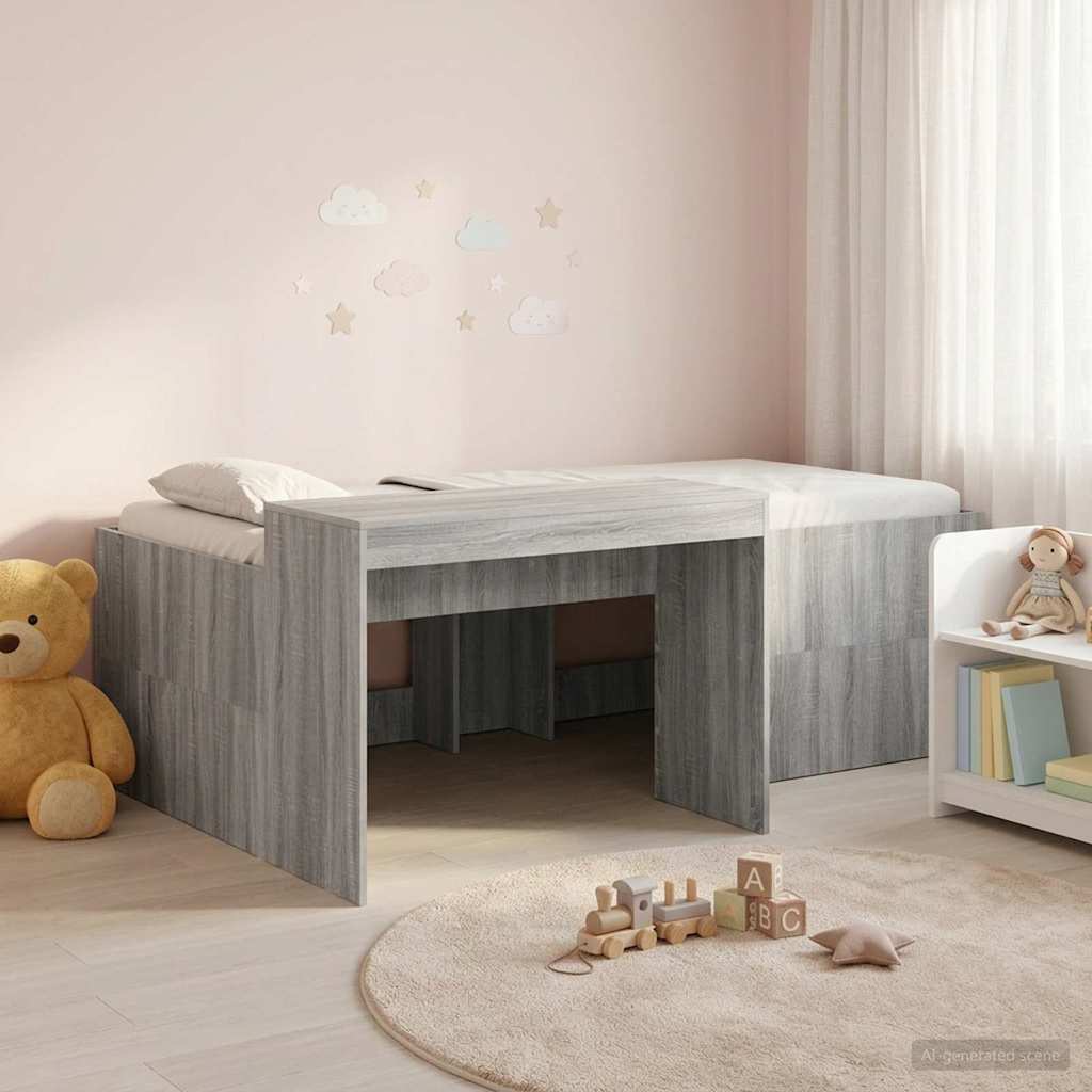 Hoge Bed Frame met Bureau voor Kinderen Grijs Sonoma – afbeelding 1