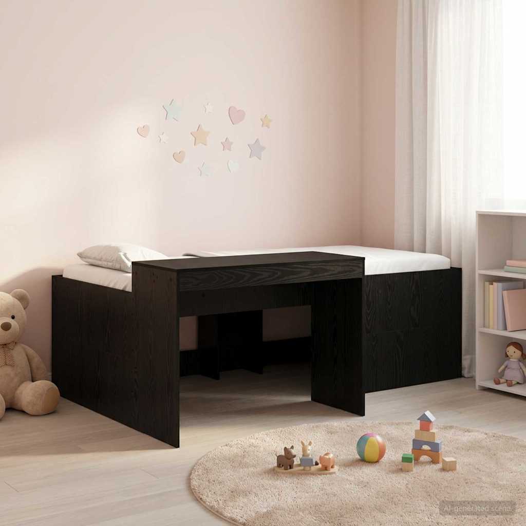 Hoge Bed Frame met Bureau voor Kinderen Zwart 75 x 190 cm – afbeelding 1