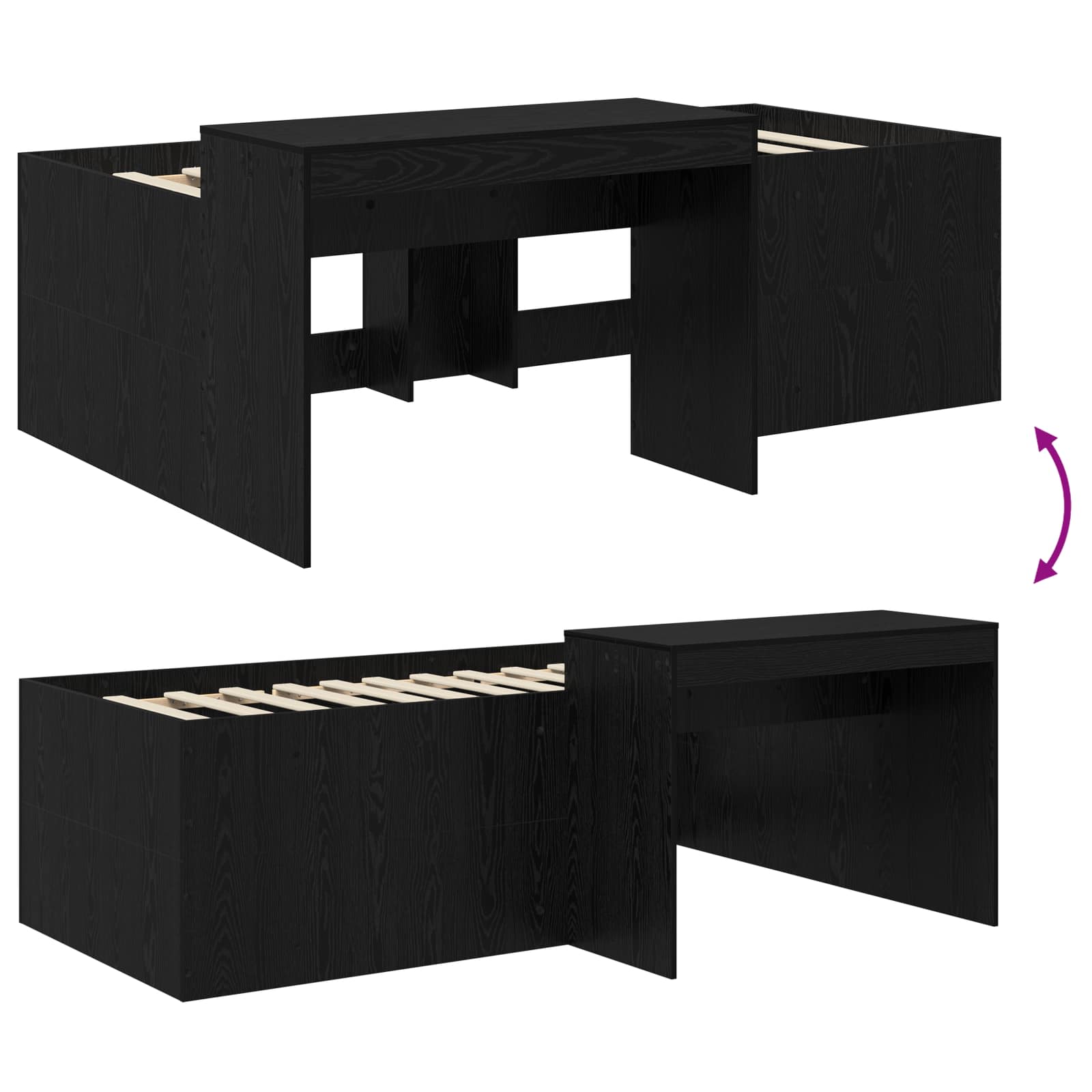 Hoge Bed Frame met Bureau voor Kinderen Zwart 75 x 190 cm – afbeelding 8