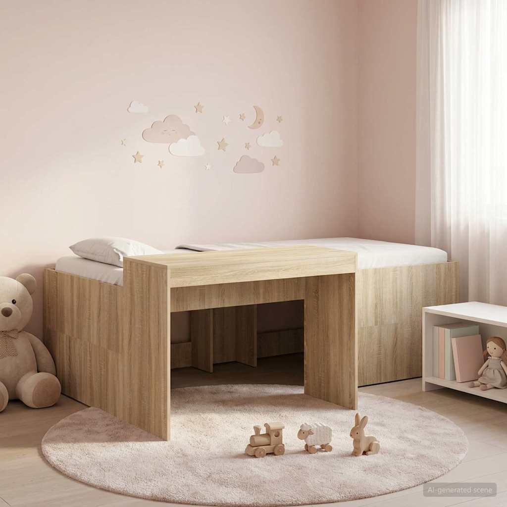 Hoge Bed Frame met Bureau voor Kinderen Sonoma Eiken – afbeelding 1