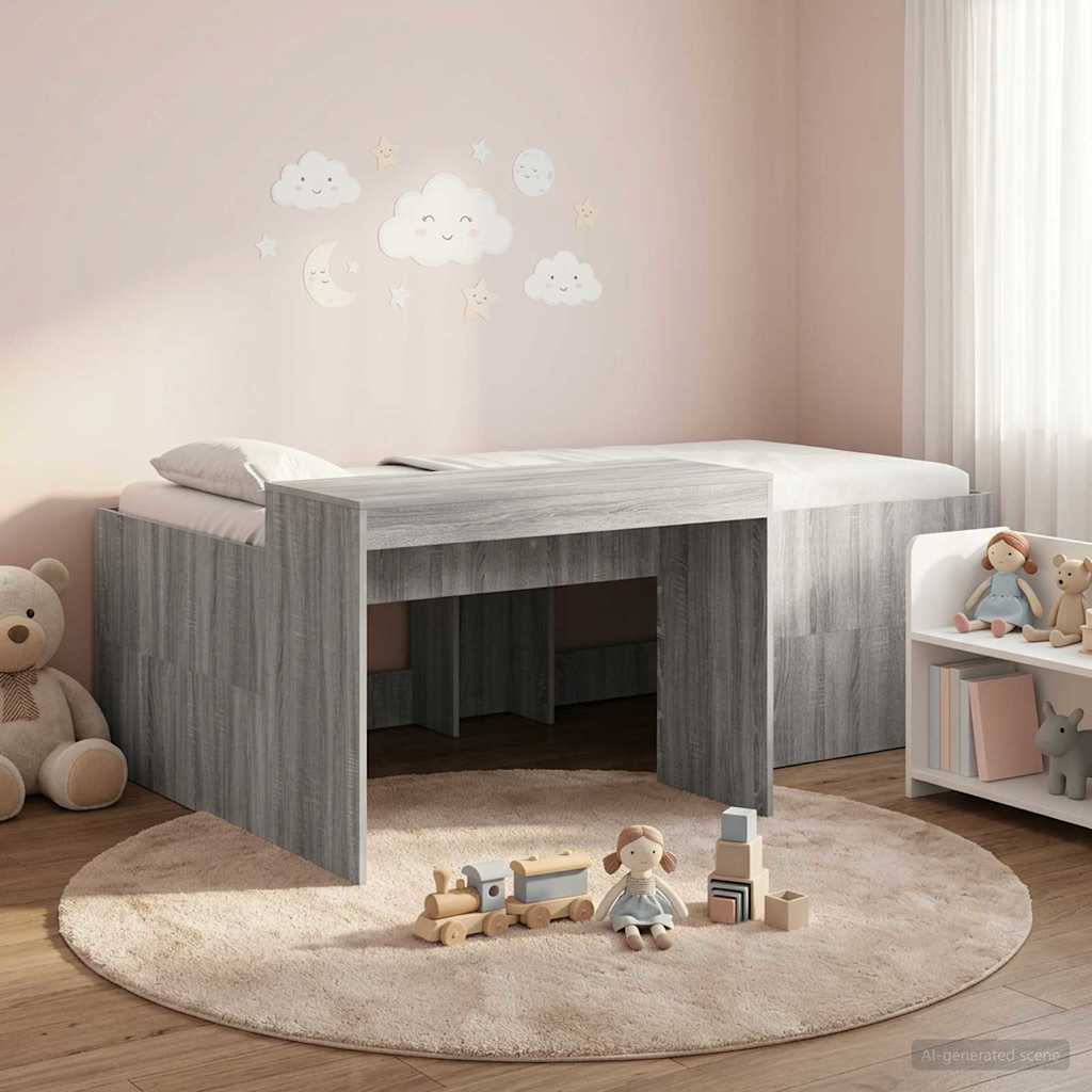 Hoge Bed Frame met Bureau voor Kinderen Grijs Sonoma – afbeelding 1