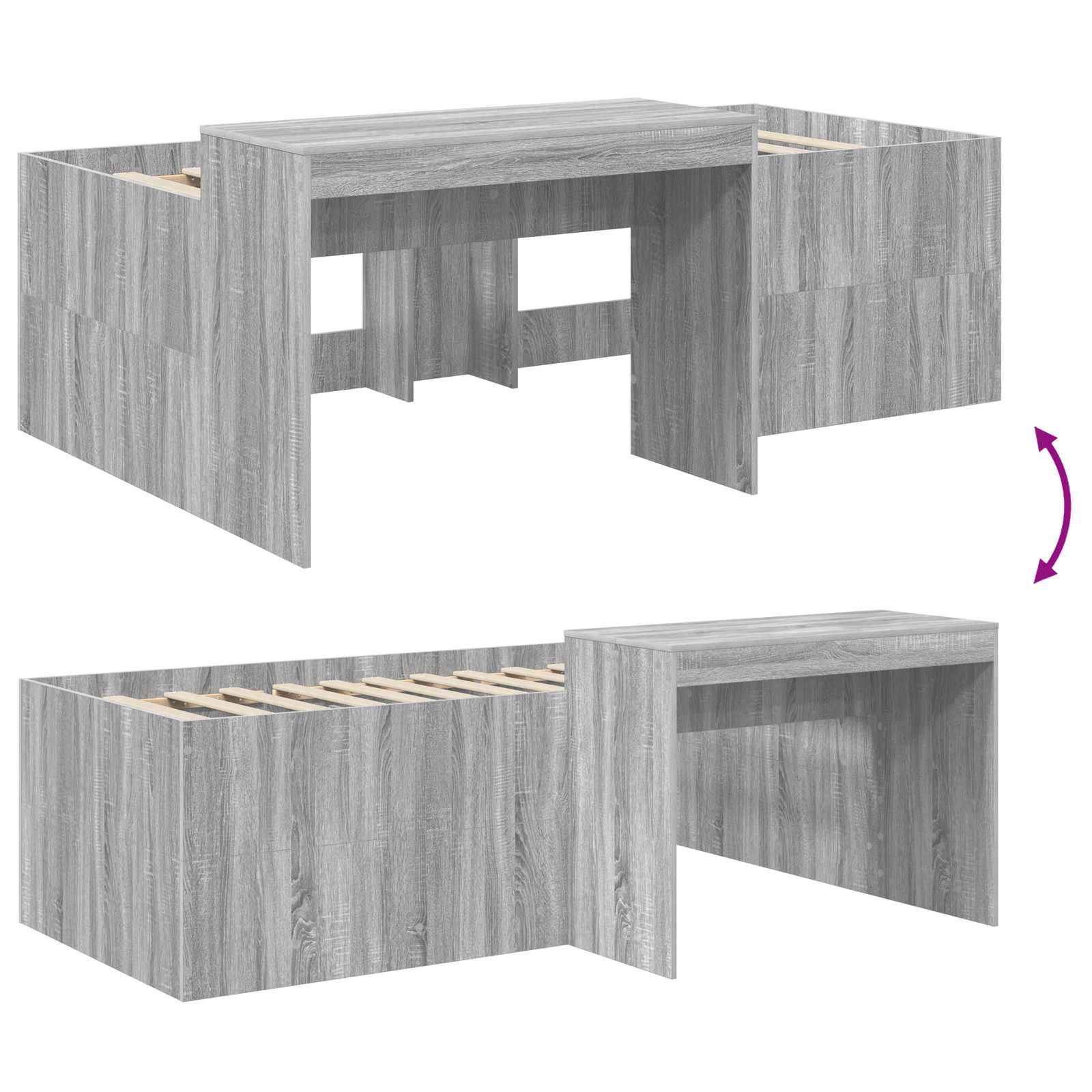 Hoge Bed Frame met Bureau voor Kinderen Grijs Sonoma – afbeelding 8
