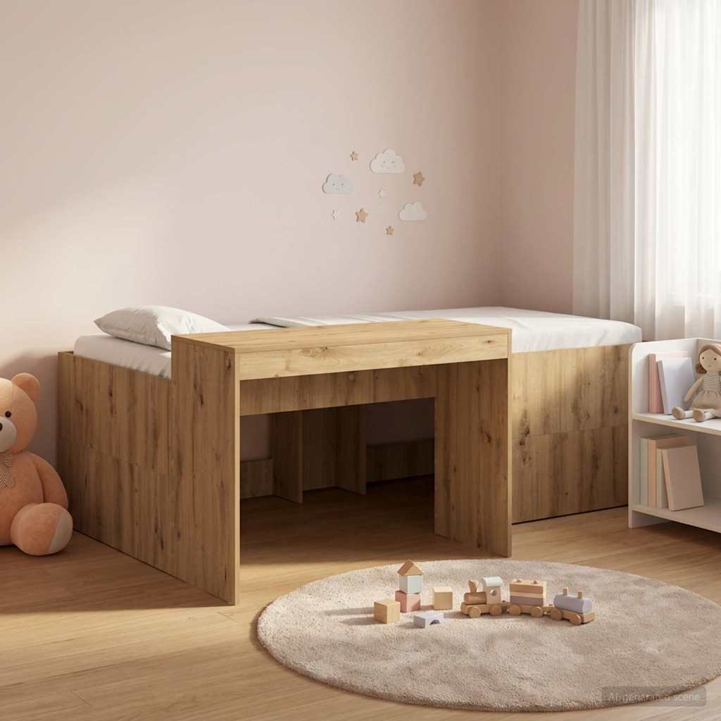 Hoge Bed Frame met Bureau voor Kinderen Artisanaal eiken – afbeelding 1
