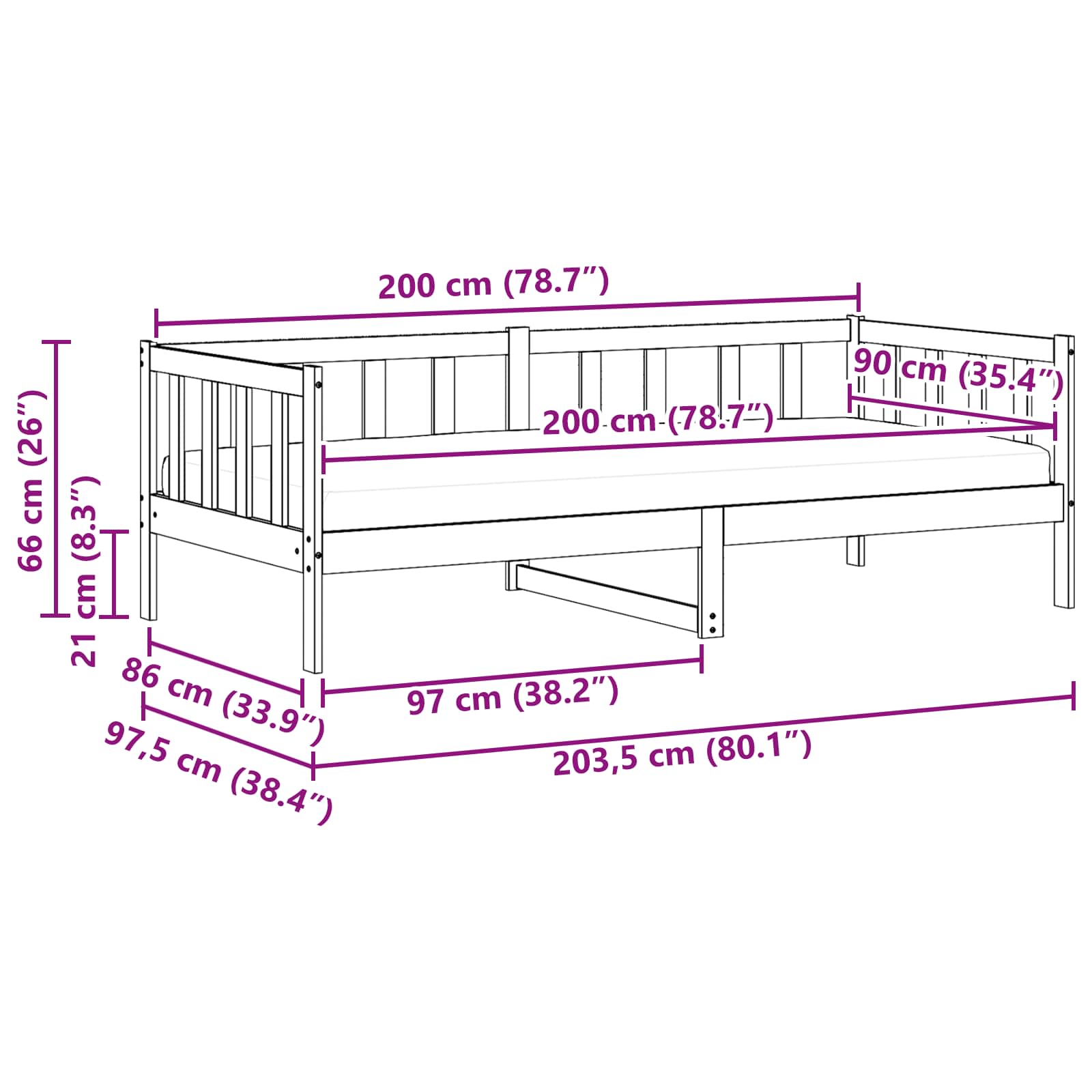Daybed met matras met hoofdeinde Waxbruin en wit 90 x 200 cm – afbeelding 10