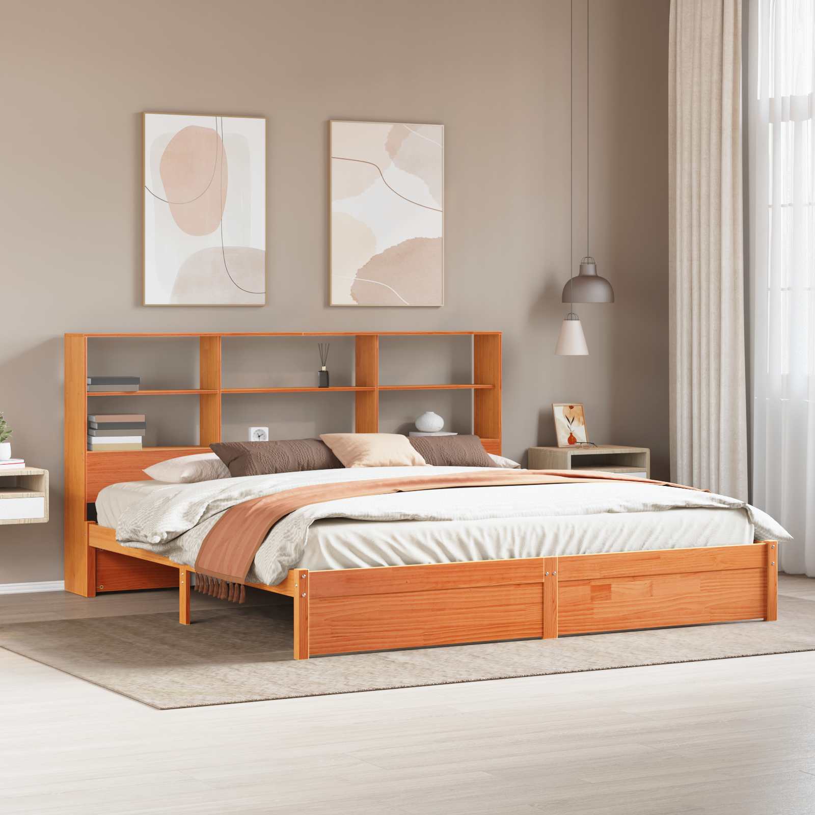 Bedframe met opberghoofdeksel met opslag Wasbruin 200 x 200 cm – afbeelding 1