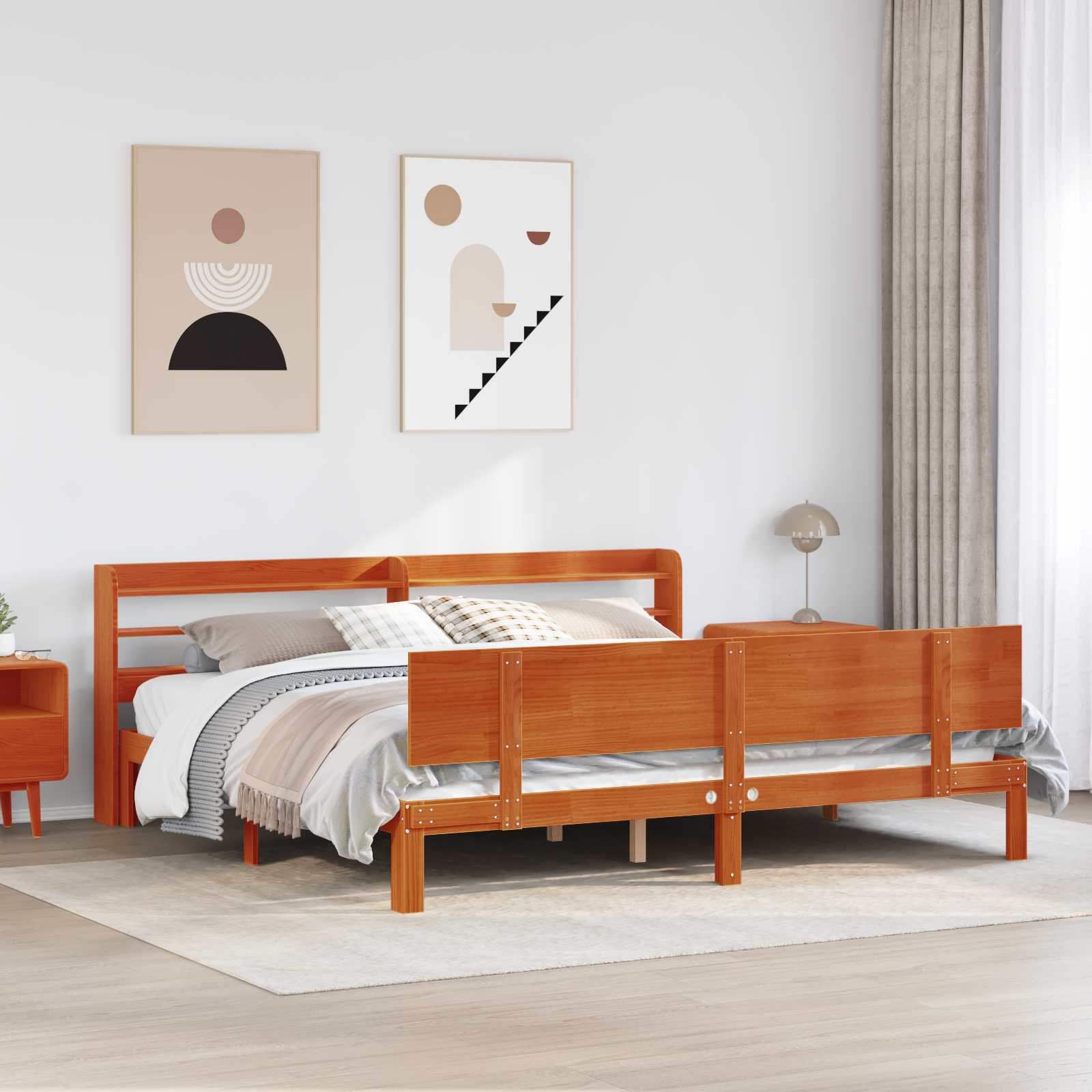 Bedframe met hoofdeinde 2 pcs Wasbruin Massief Vurenhout – afbeelding 1