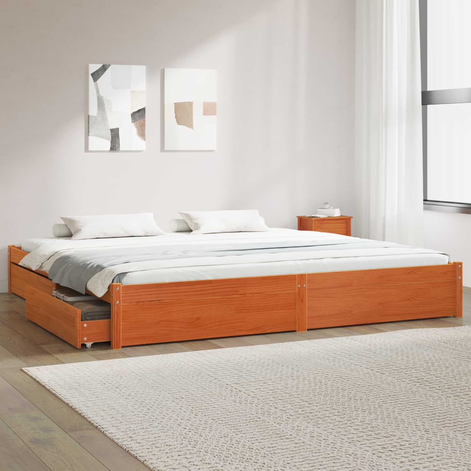 Bedframe met lade Wasbruin 180 x 200 cm Massief Vurenhout – afbeelding 1
