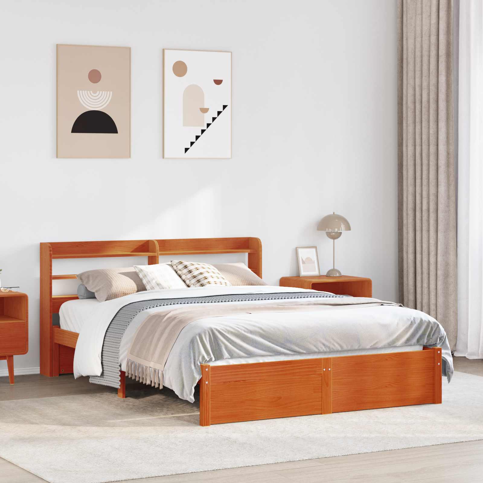 Bedframe met hoofdeinde 2 pcs Wasbruin Massief Vurenhout – afbeelding 1