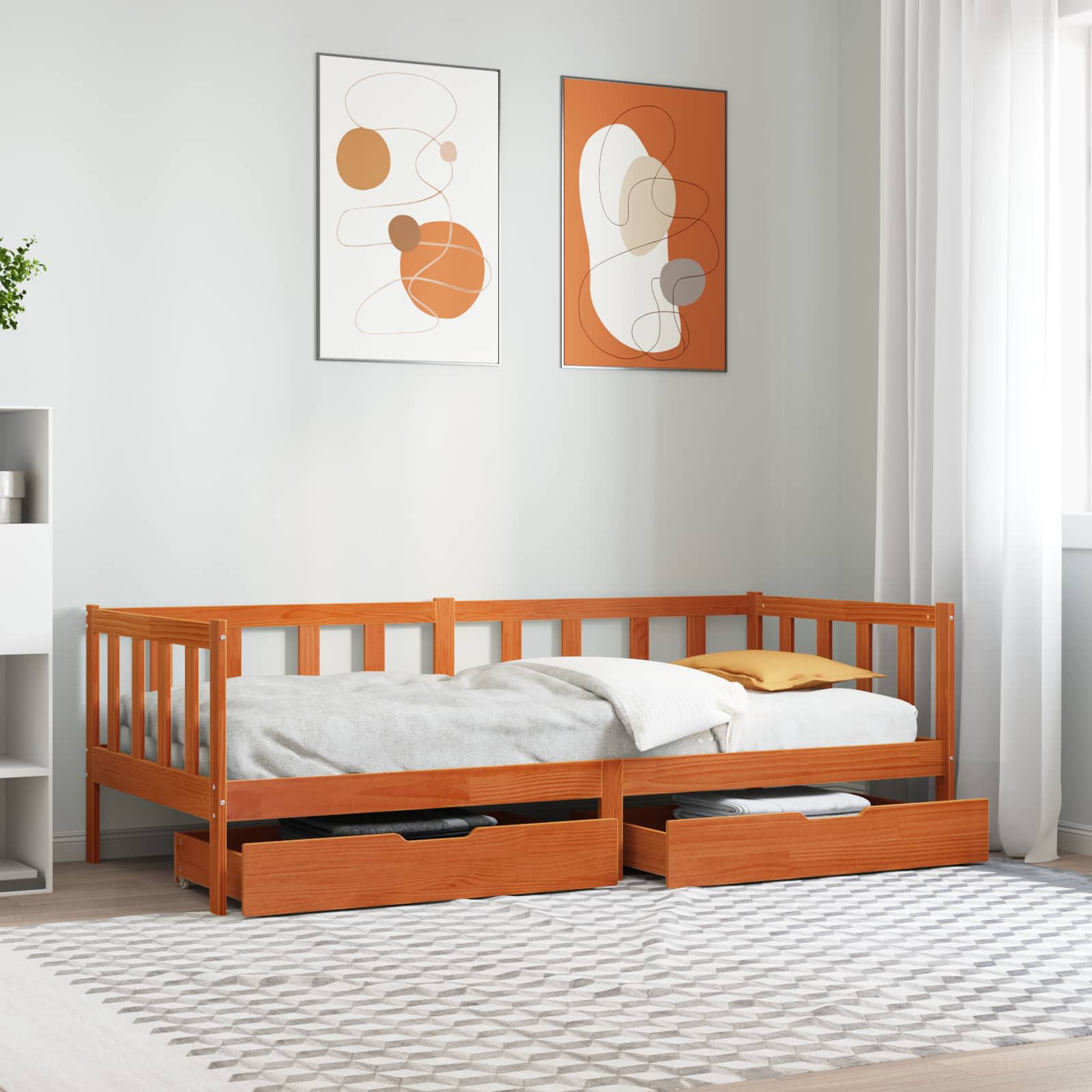 Slaapbank met hoofdeinde 3 pcs Wasbruin Massief Vurenhout – afbeelding 1