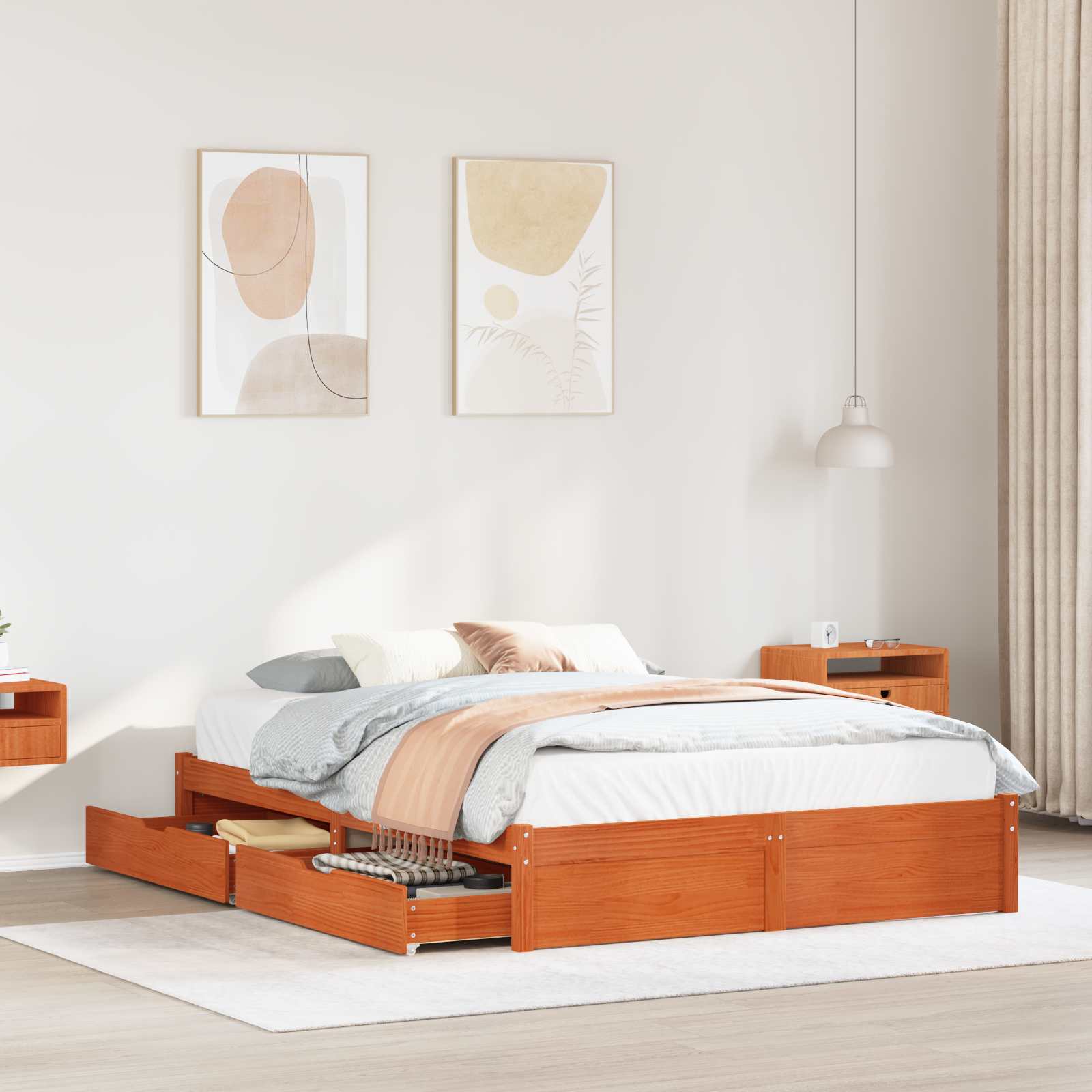 Bedframe met lade met opslag 3 pcs Wasbruin Massief Vurenhout – afbeelding 1