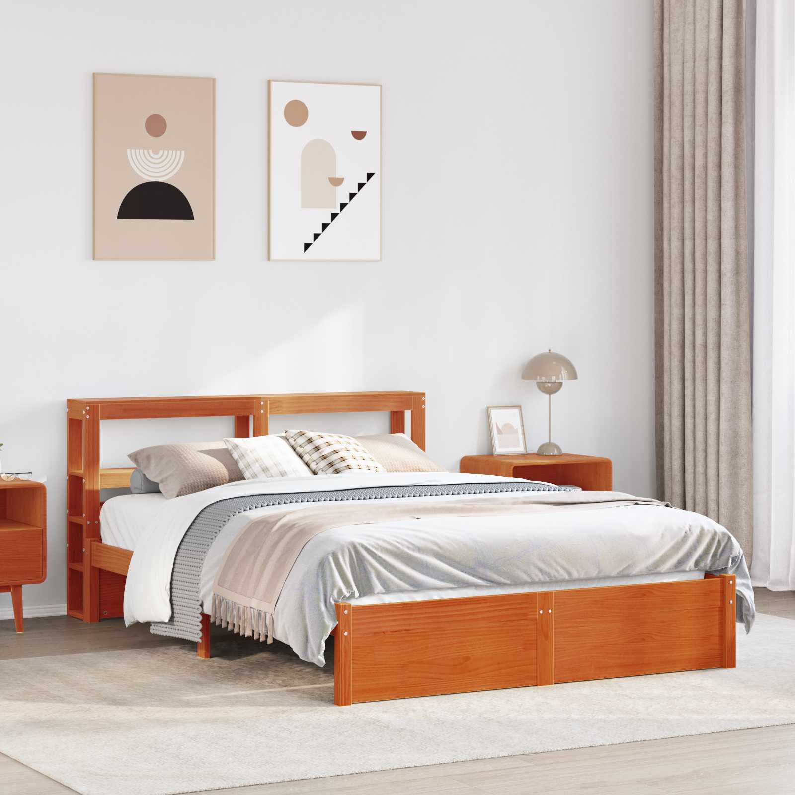 Bedframe met hoofdeinde Wasbruin 140 x 200 cm Massief Vurenhout – afbeelding 1