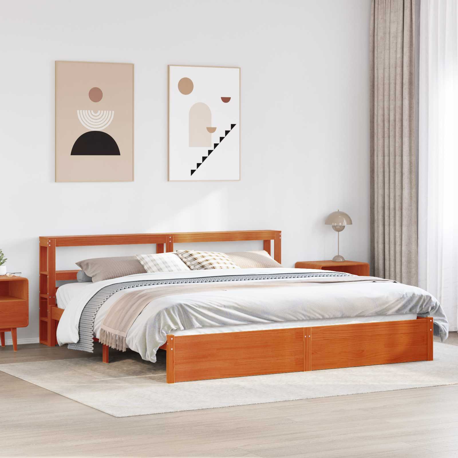 Bedframe met hoofdeinde Wasbruin 180 x 200 cm Massief Vurenhout – afbeelding 1
