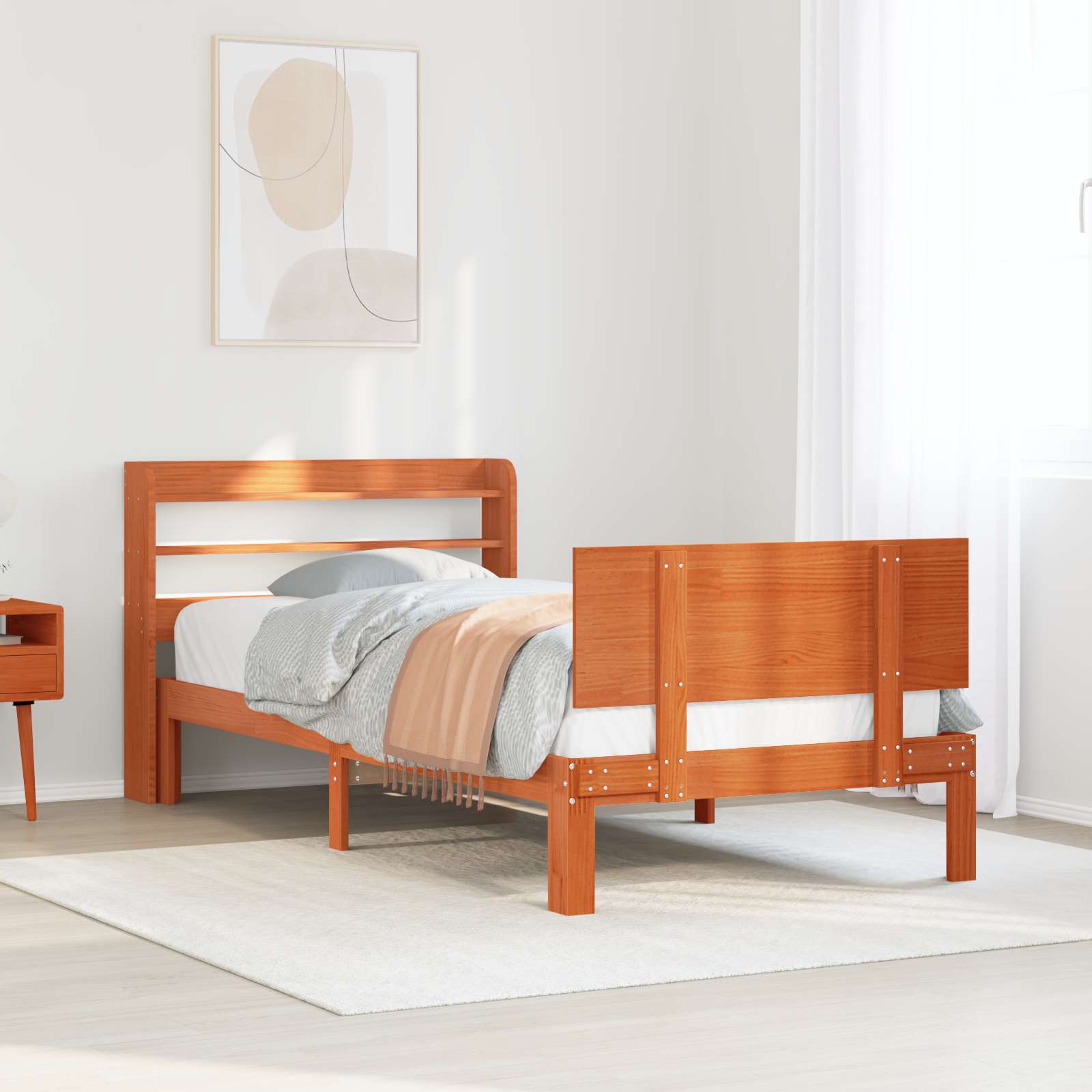 Bedframe met hoofdeinde 2 pcs Wasbruin Massief Vurenhout – afbeelding 1