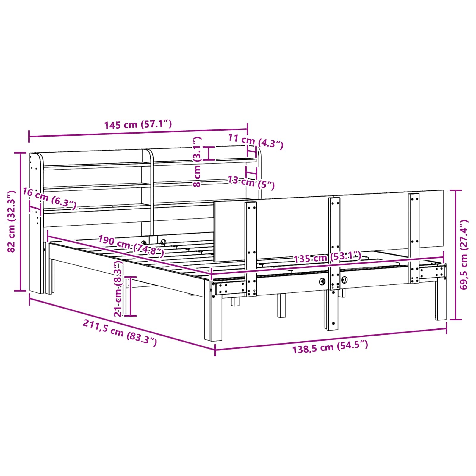 Bedframe met hoofdeinde 2 pcs Wasbruin Massief Vurenhout – afbeelding 12