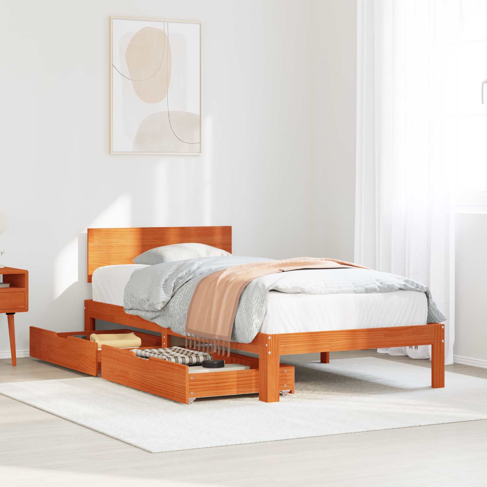 Bedframe met hoofdeinde 3 pcs Wasbruin Massief Vurenhout – afbeelding 1