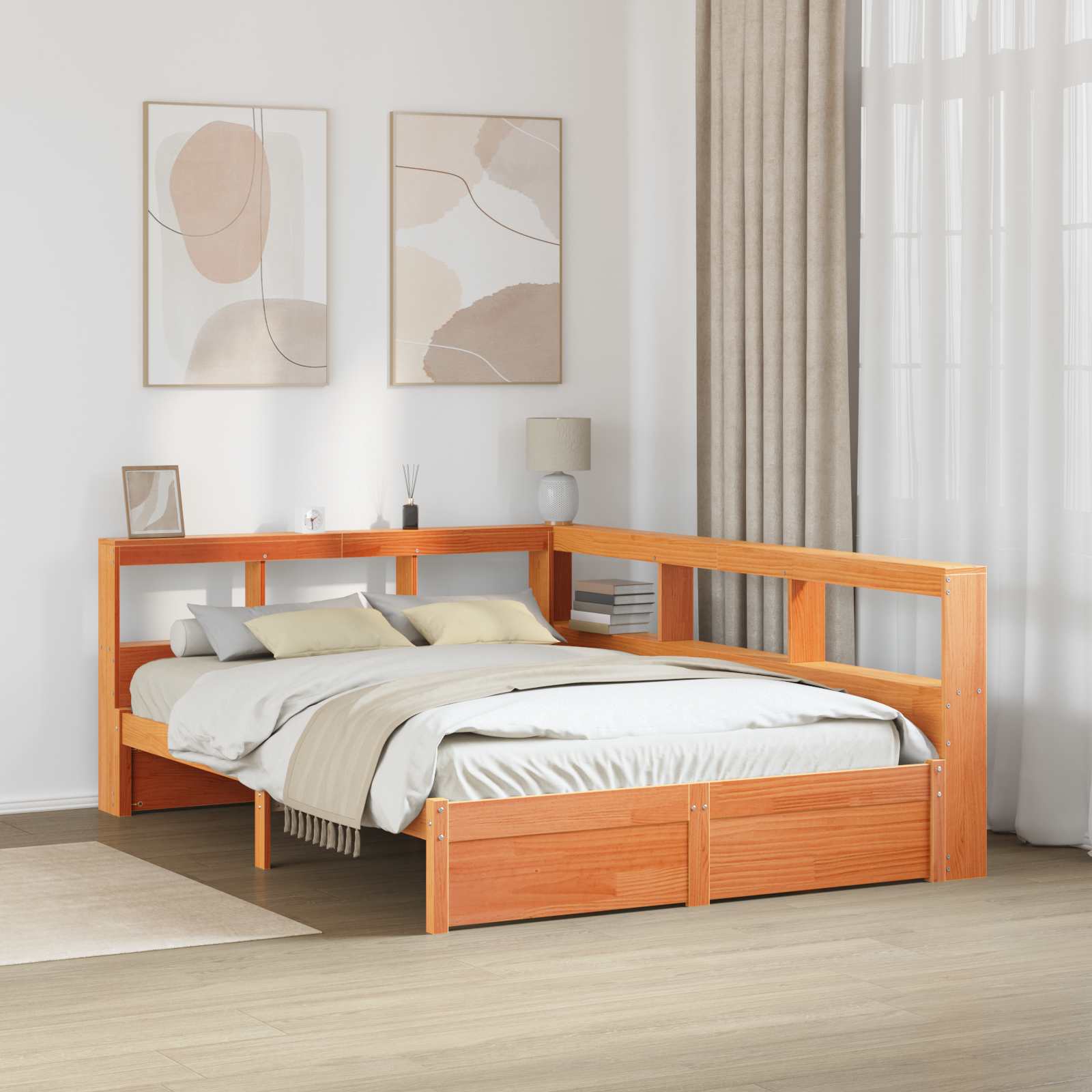 Boekenkast Bed 2 pcs Wasbruin 200 x 160 cm Massief Vurenhout – afbeelding 1