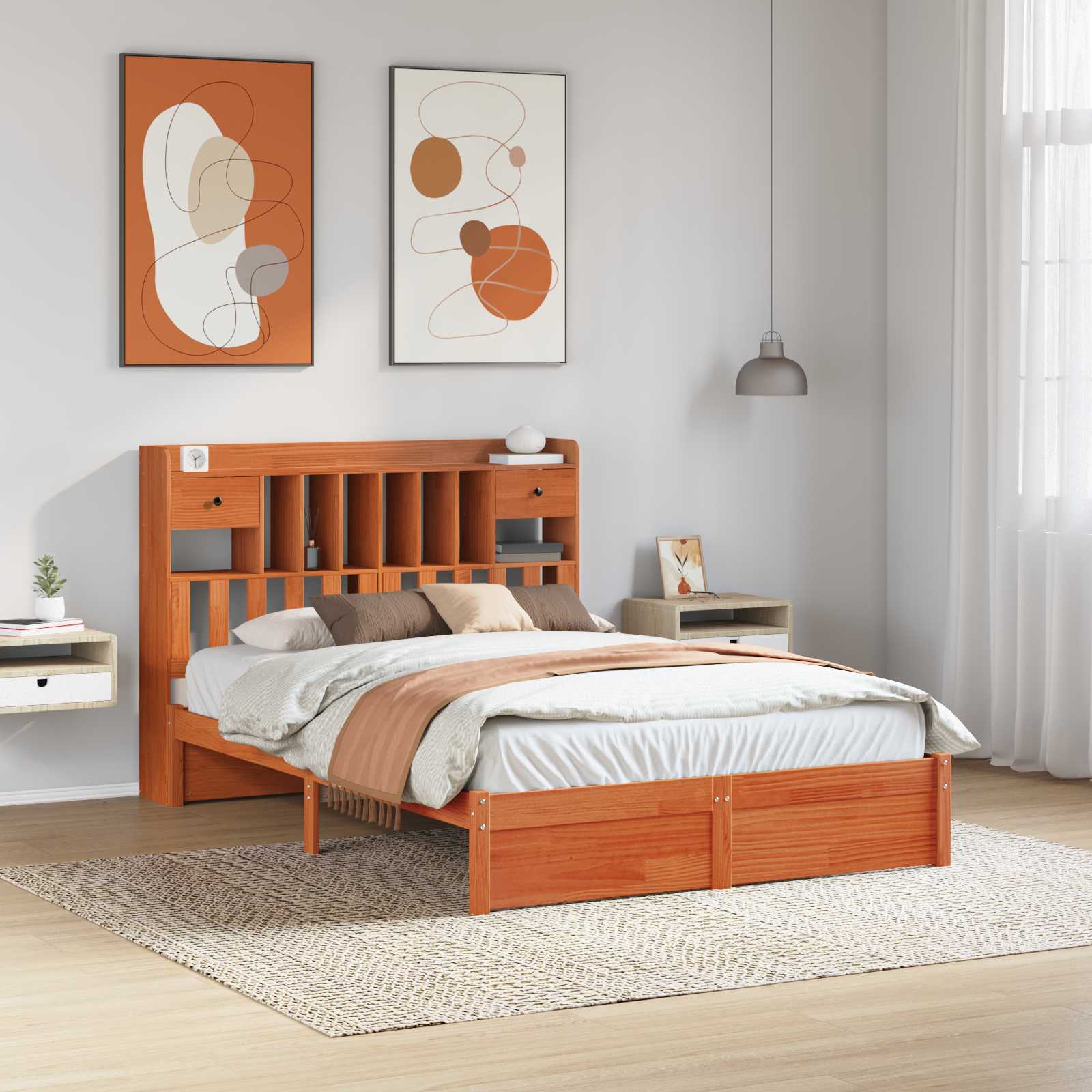 Boekenkast Bedframe Wasbruin 200 x 150 cm Massief Vurenhout – afbeelding 1