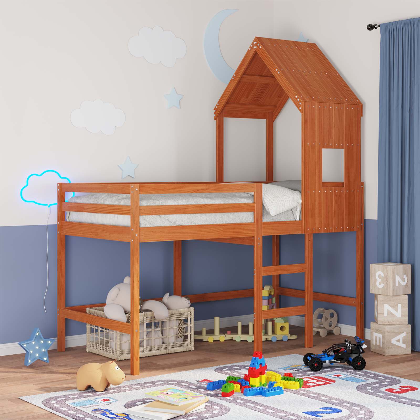 Hoogslaper bedframe Wasbruin 90 x 190 cm Massief grenenhout – afbeelding 1