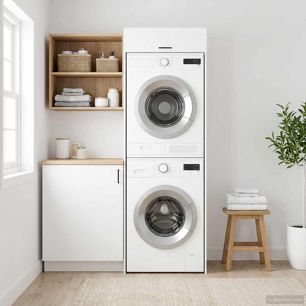 Wasmachinekast met opslag Wit 67,5 x 68 x 200 cm Bewerkt hout – afbeelding 1