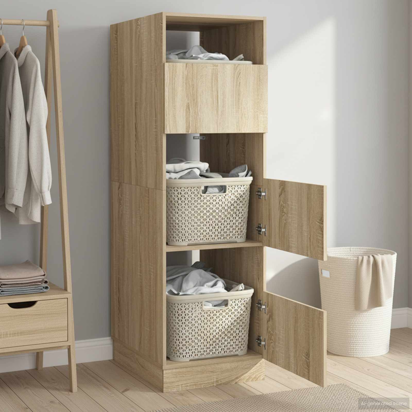 Wasmeubel met opslag Sonoma 50 x 68 x 162 cm Bewerkt hout – afbeelding 1