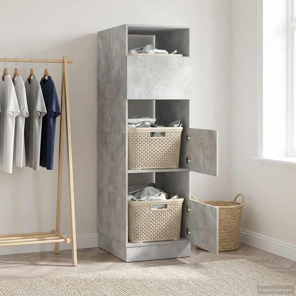 Wasmeubel met opslag Betonkleurig 50 x 68 x 162 cm Bewerkt hout