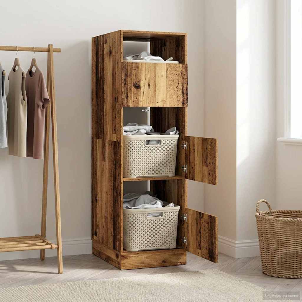 Wasmeubel met opslag met de deur Oudhout Bewerkt hout – afbeelding 4