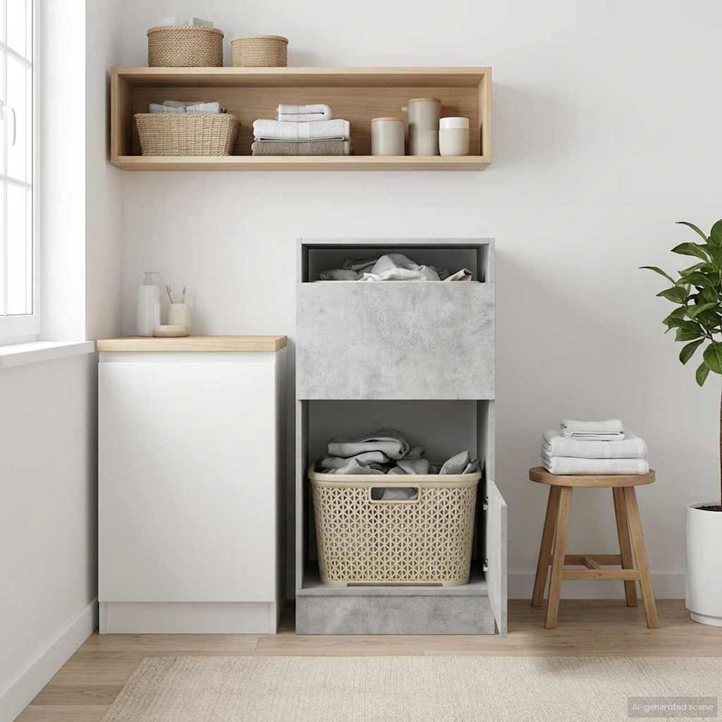 Wasmeubel met opslag met de deur Betonkleurig Bewerkt hout – afbeelding 1