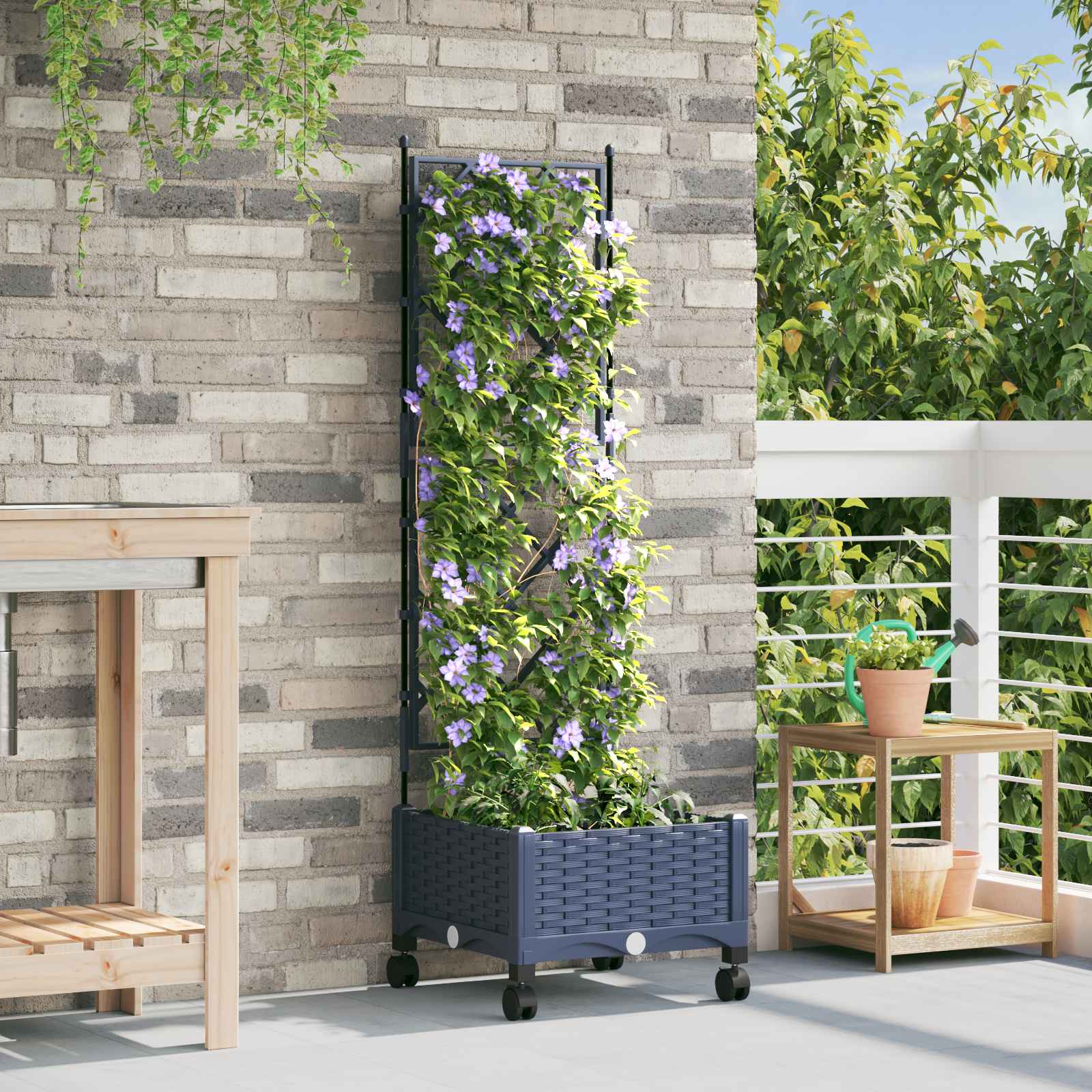 Tuinplantbak met schutting en wielen Grijs 40 x 40 x 131,5 cm