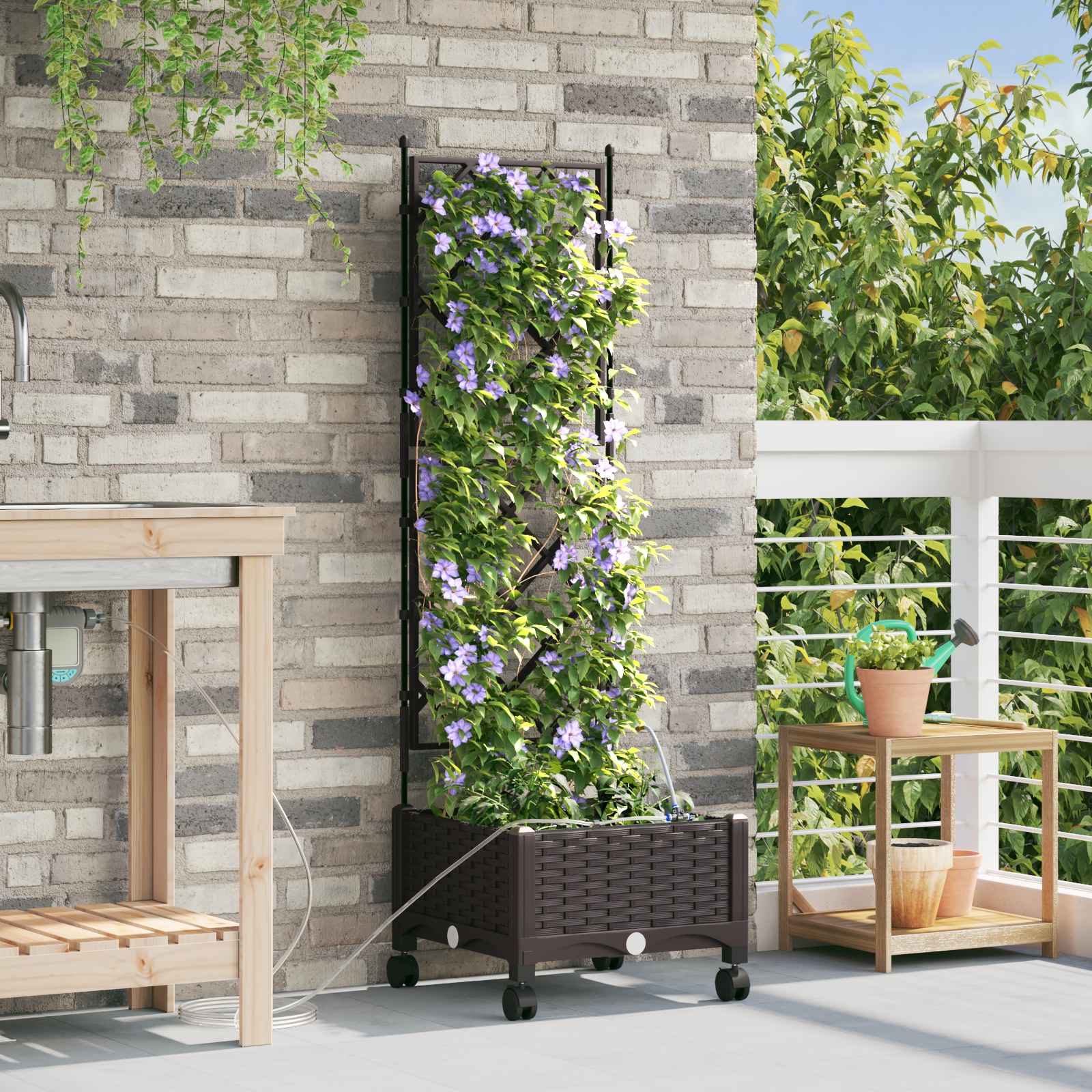 Tuin Pot met Irrigatie en Wielen Bruin 40 x 40 x 132 cm PP