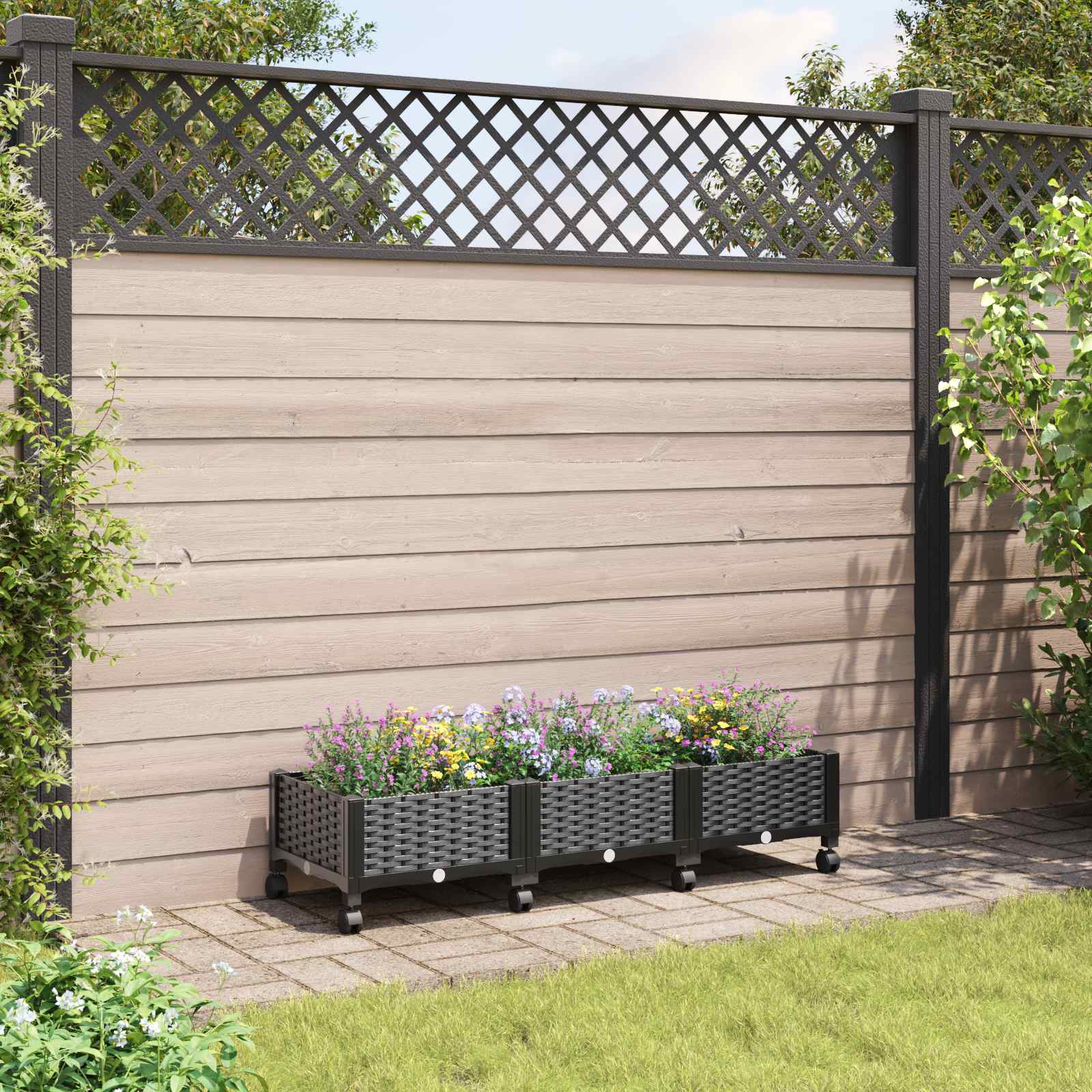 Tuinschaal met wielen Zwart 120 x 40 x 29 cm PP