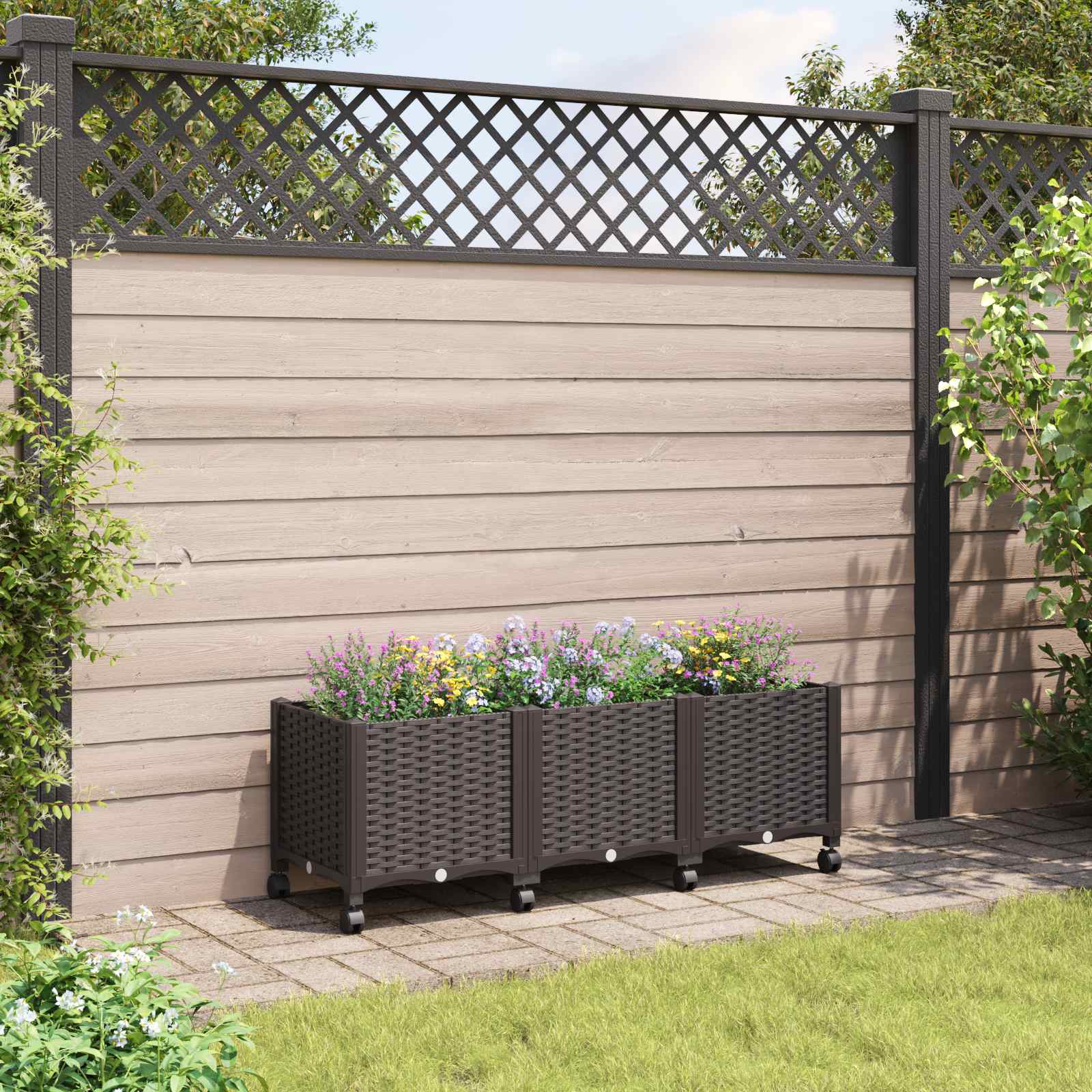 Tuinschaal met wielen Bruin 120 x 40 x 44 cm PP