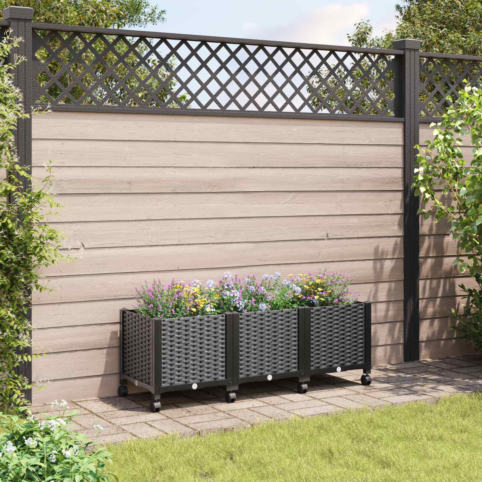 Tuinschaal met wielen Zwart 120 x 40 x 44 cm PP