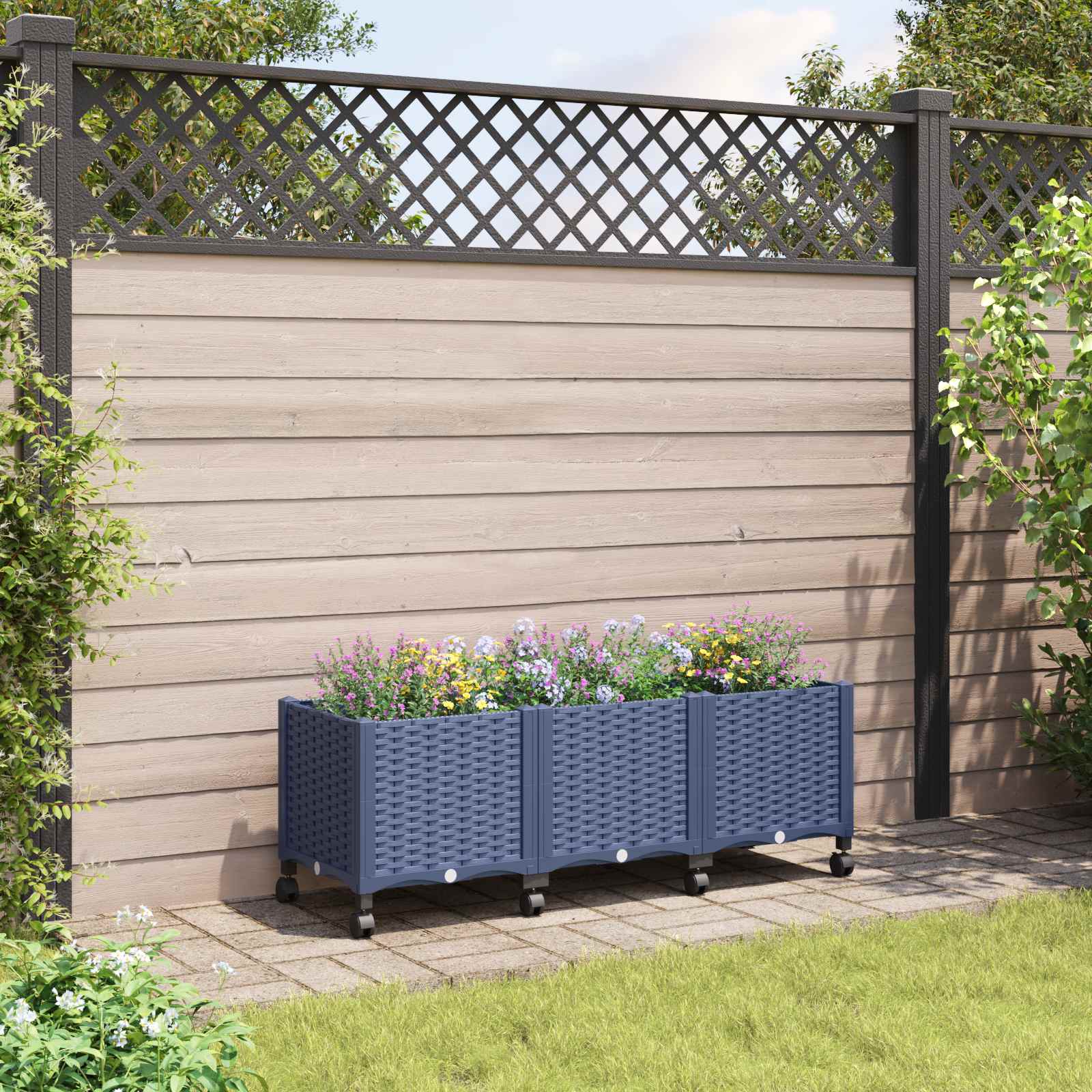 Tuinschaal met wielen Blauw Grijs 120 x 40 x 48 cm PP