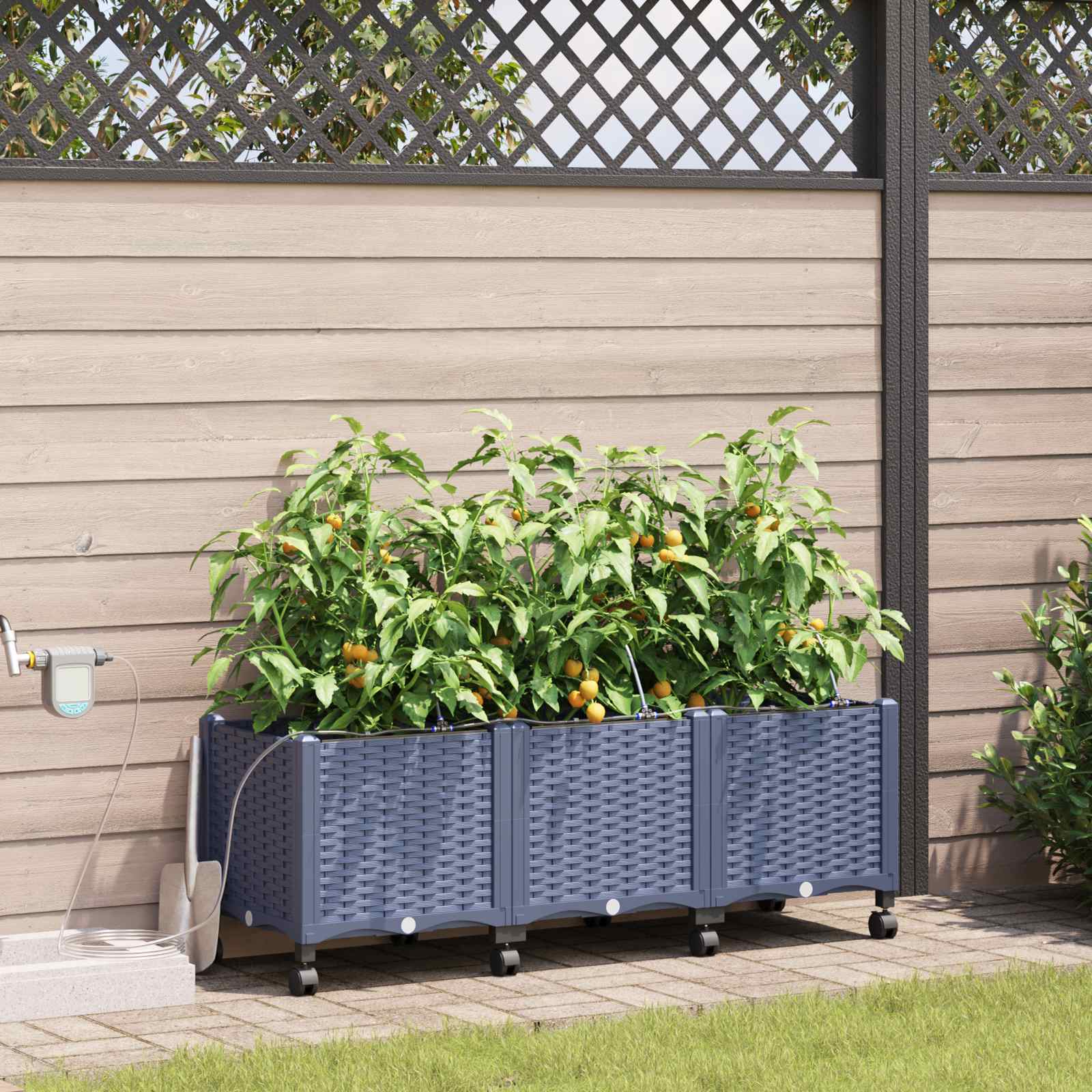 Tuin Pot met Irrigatie en Wielen 3 st Grijs 120 x 40 x 43,5 cm – afbeelding 1
