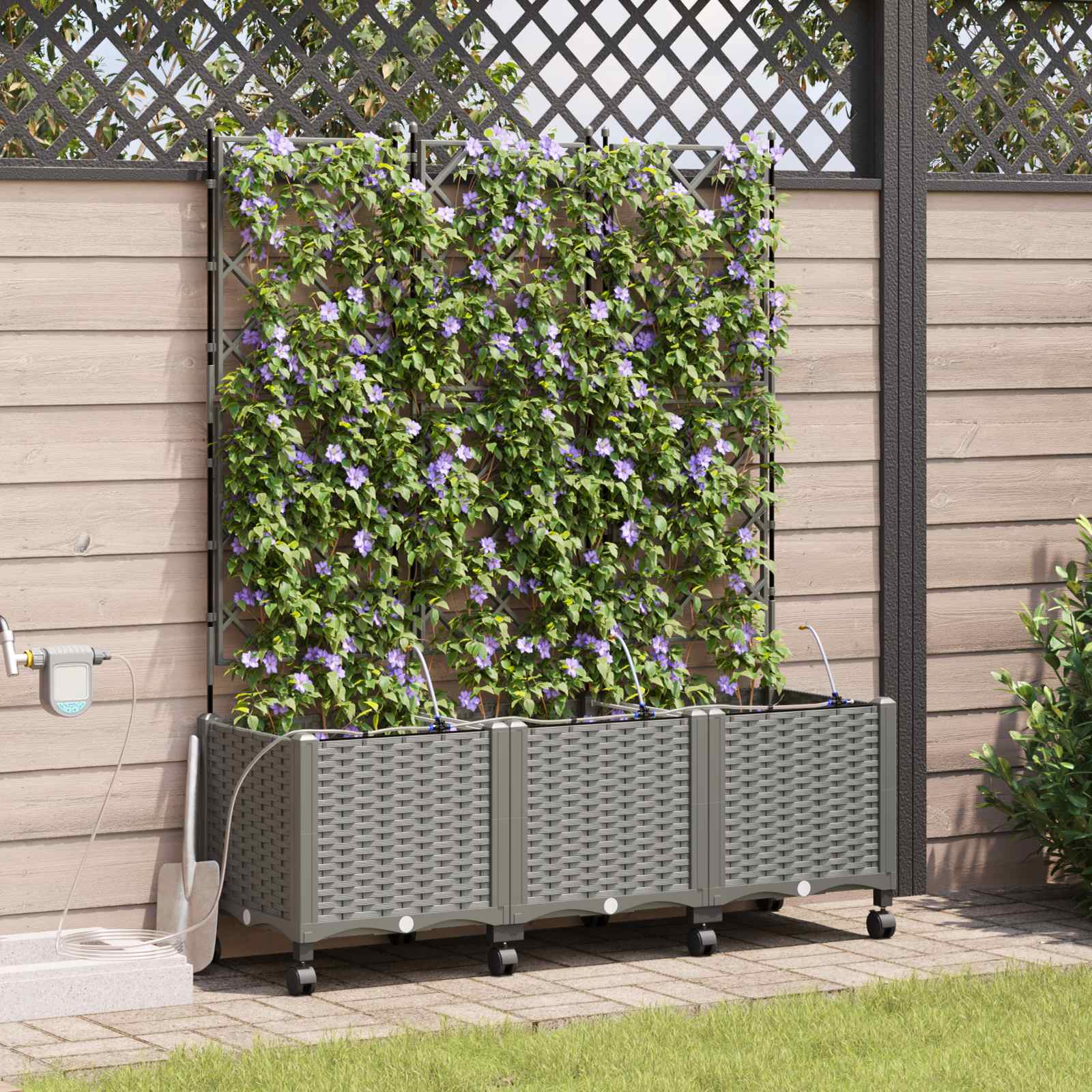 Tuin Pot met Irrigatie en Wielen 3 st Lichtgrijs PP