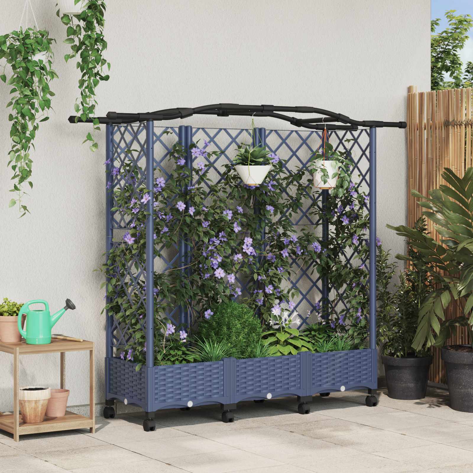 Verhoogd Bed met Trellis en Dak Grijs 163 x 40 x 129 cm PP – afbeelding 1
