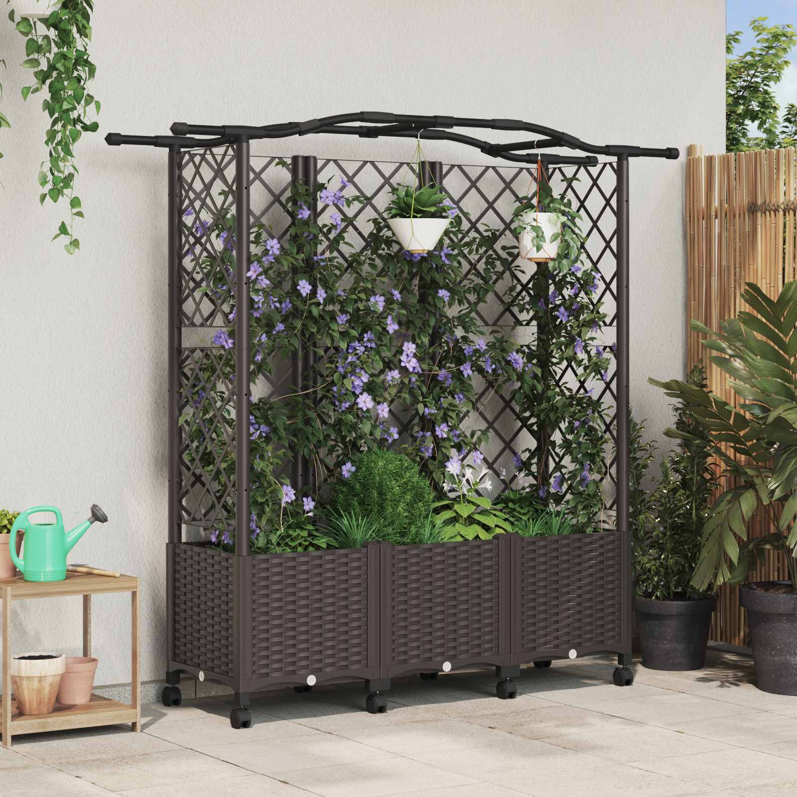 Verhoogd Bed met Trellis en Dak Bruin 163 x 40 x 144 cm PP – afbeelding 1