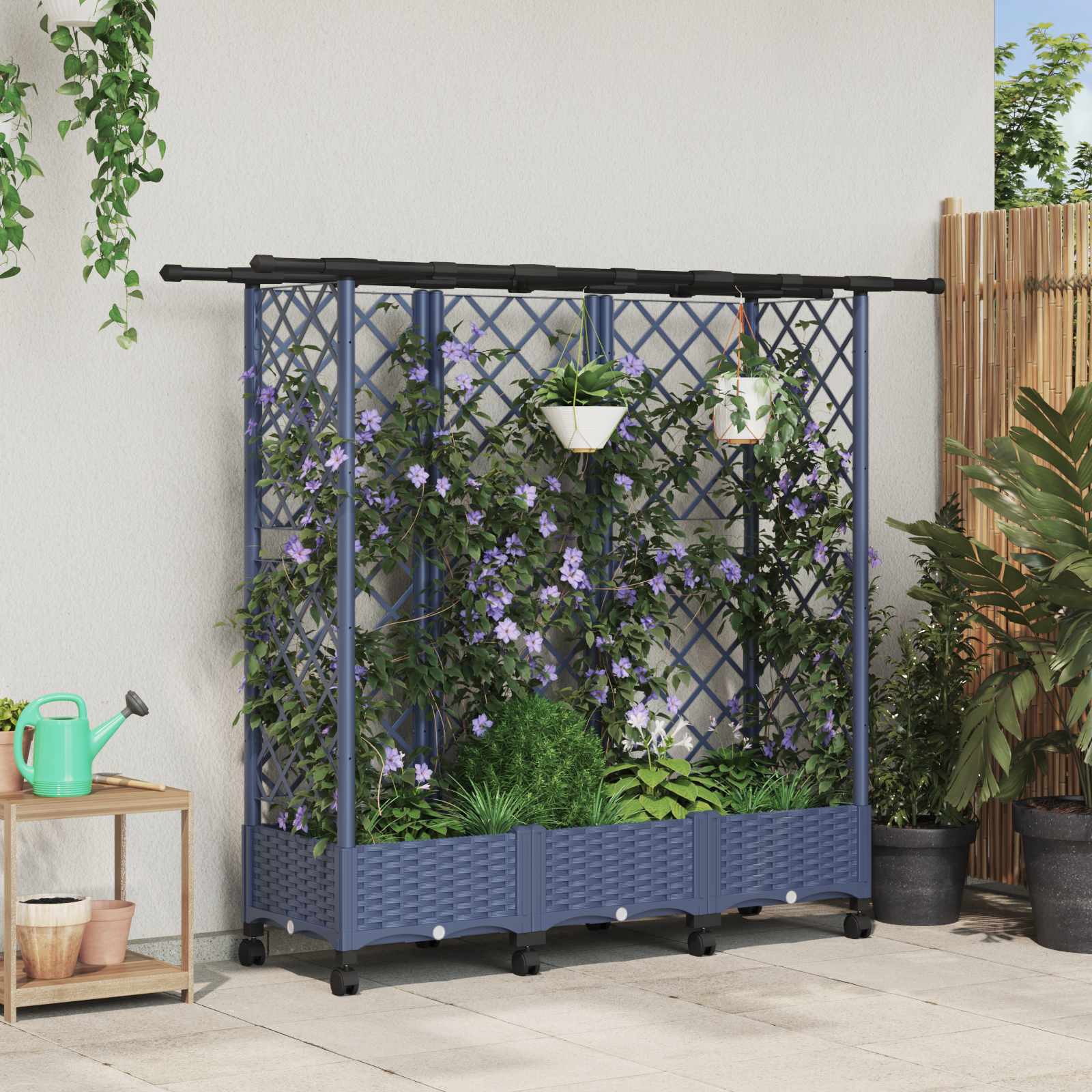 Verhoogd Bed met Trellis en Dak Grijs 164 x 40 x 127 cm PP – afbeelding 1