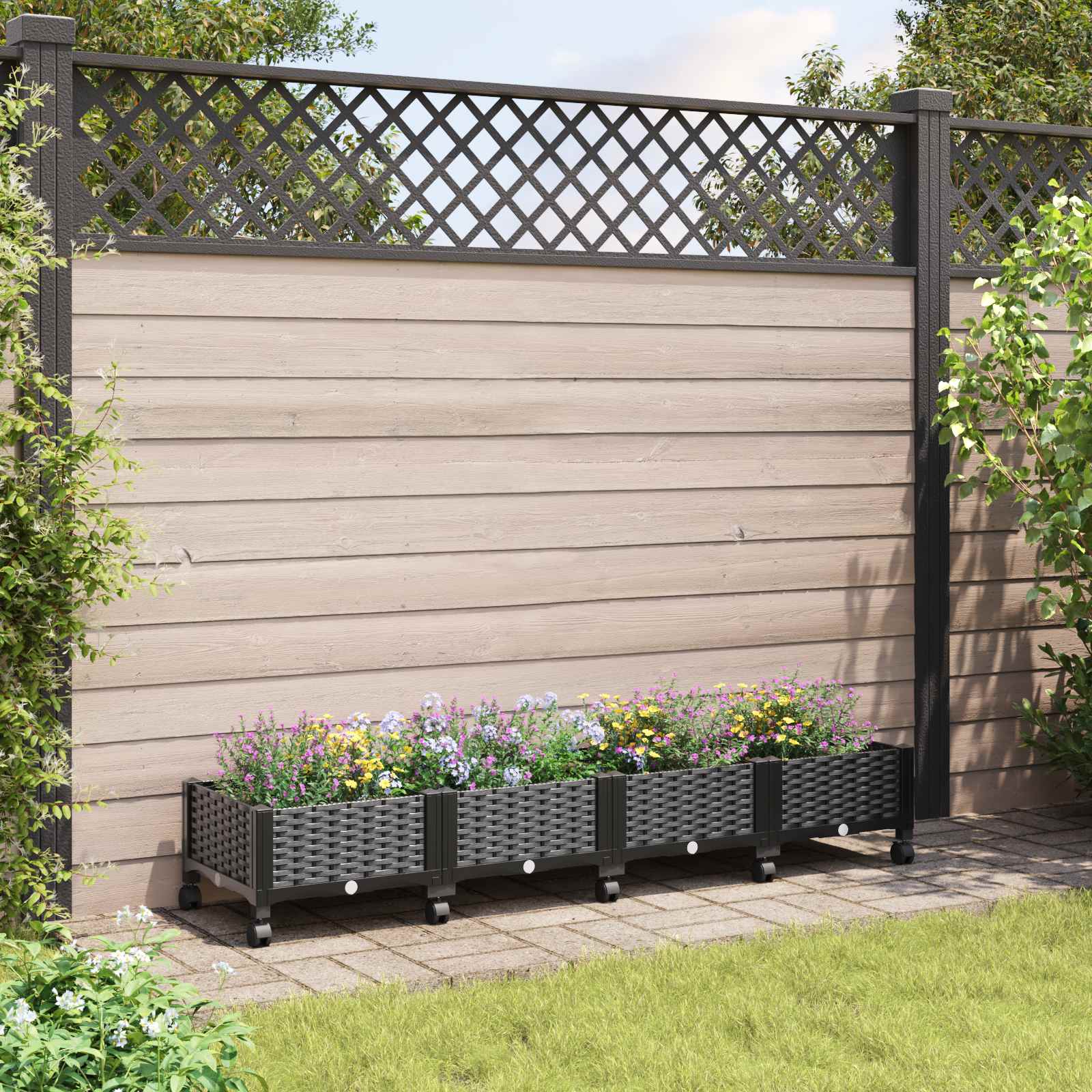 Tuinschaal met wielen Zwart 160 x 40 x 29 cm PP – afbeelding 1