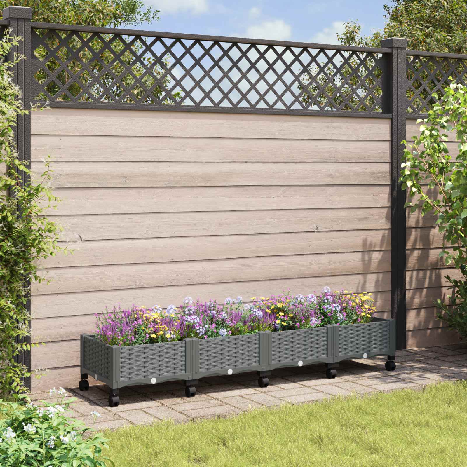 Tuinschaal met wielen Lichtgrijs 160 x 40 x 33 cm PP