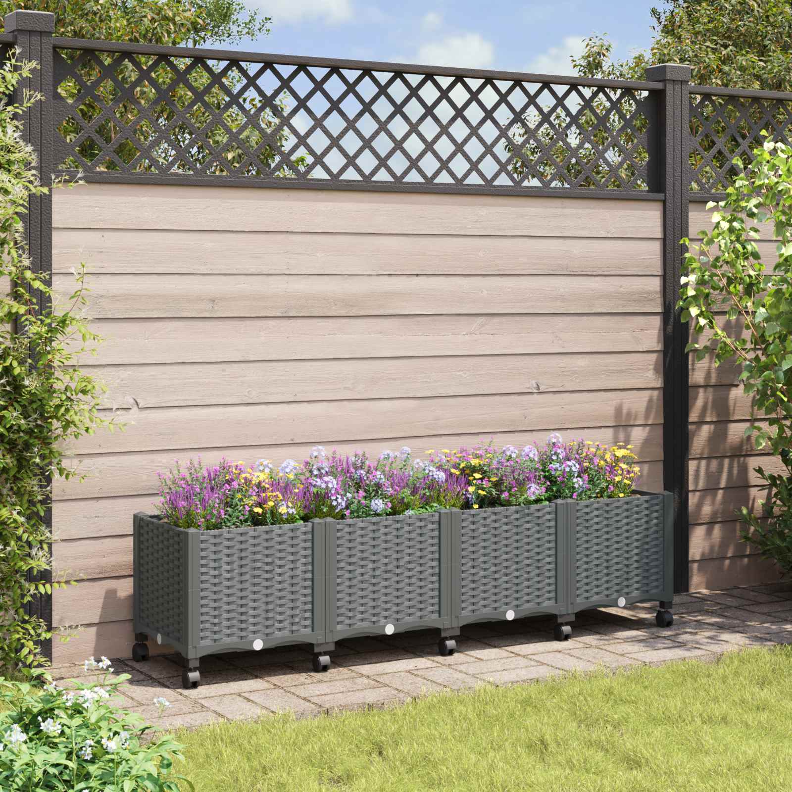 Tuinschaal met wielen Lichtgrijs 160 x 40 x 48 cm PP