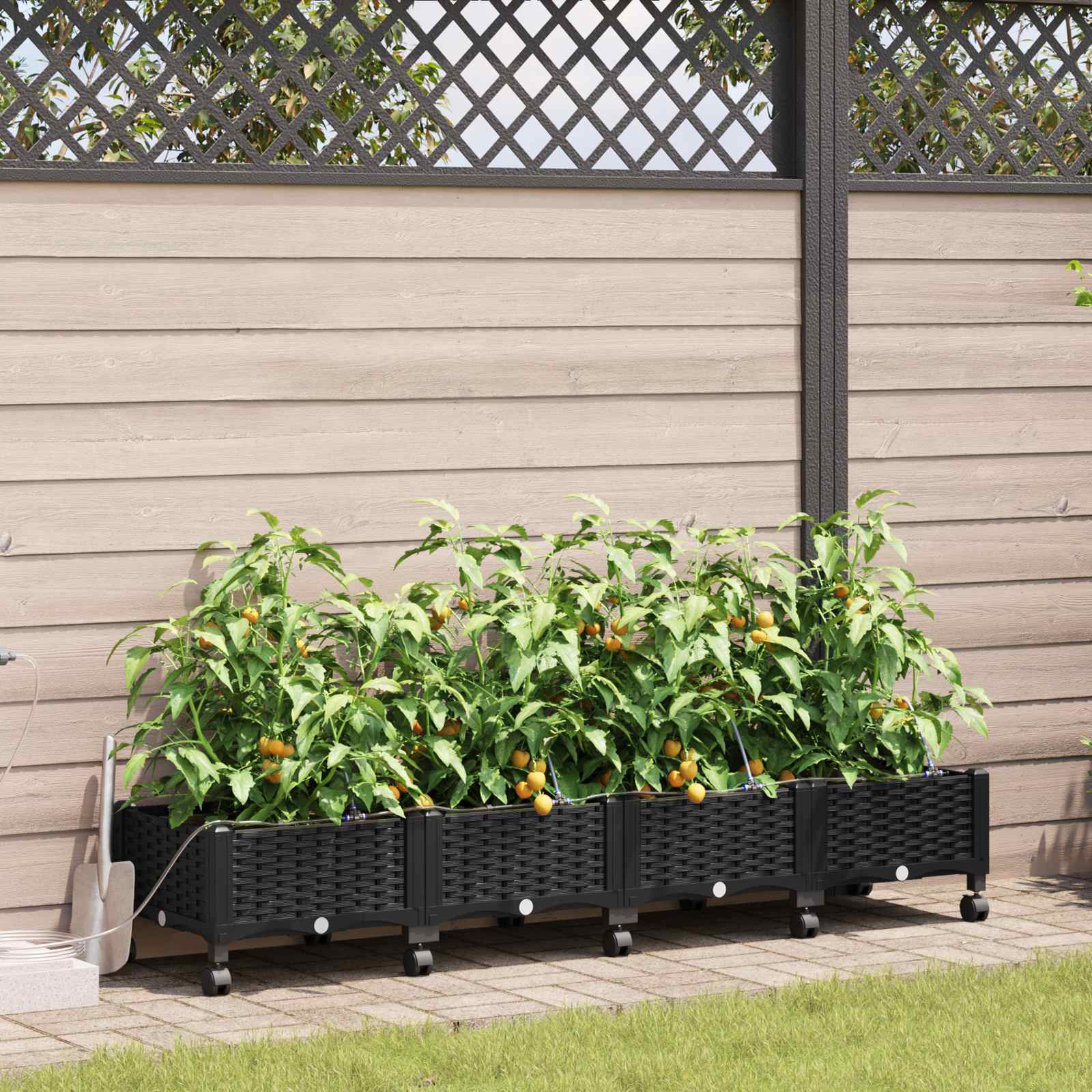 Tuin Pot met Irrigatie en Wielen 4 st Zwart 160 x 40 x 28 cm PP