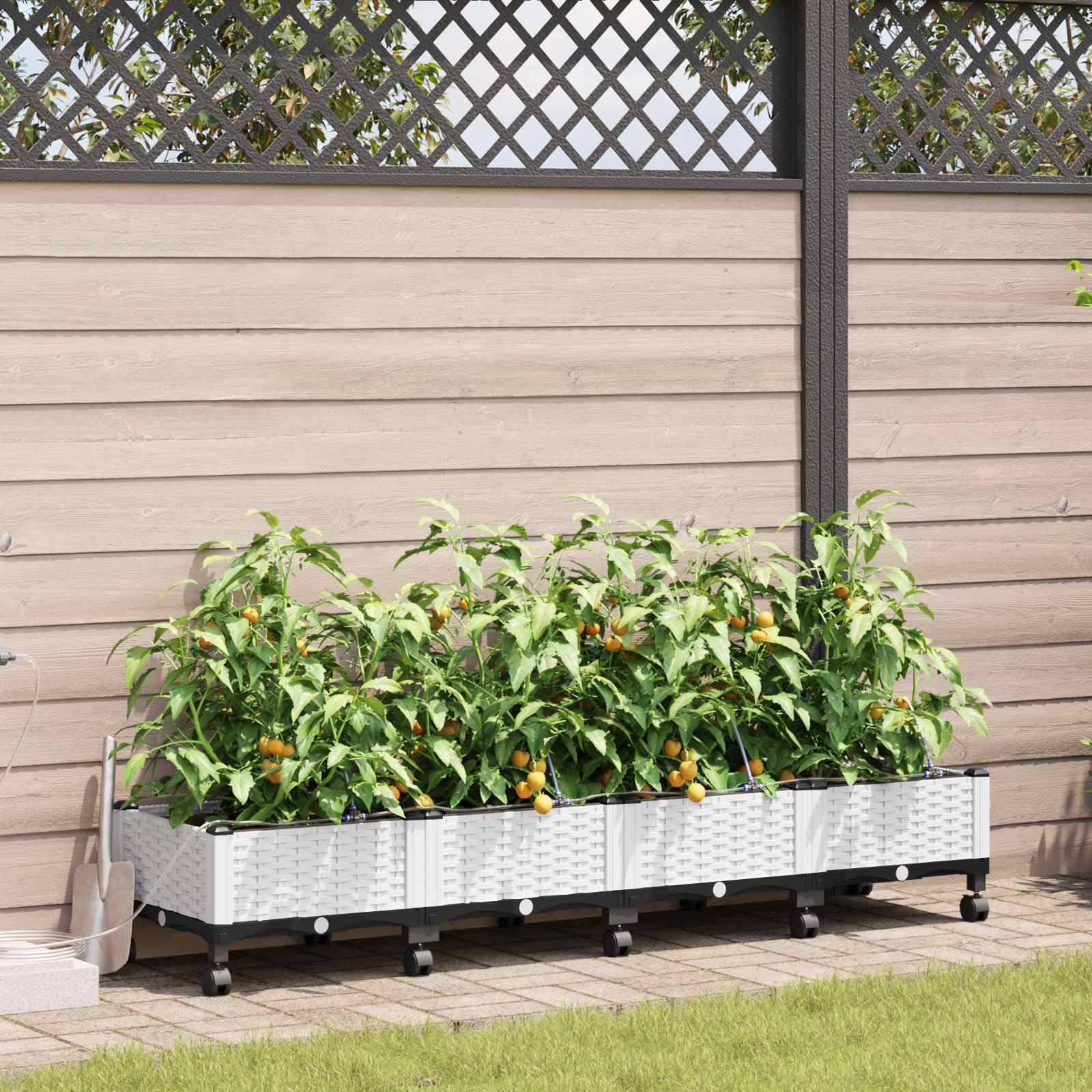 Tuin Pot met Irrigatie en Wielen 4 st Wit 160 x 40 x 28 cm PP – afbeelding 1