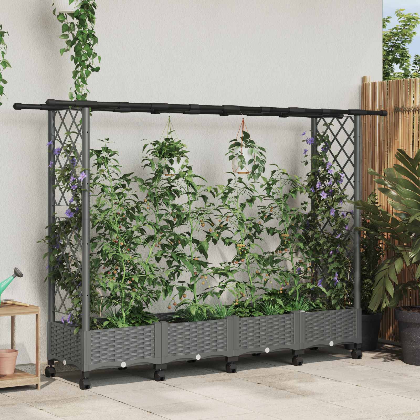 Verhoogd Bed met Trellis en Dak Lichtgrijs 203 x 40 x 127 cm PP – afbeelding 1