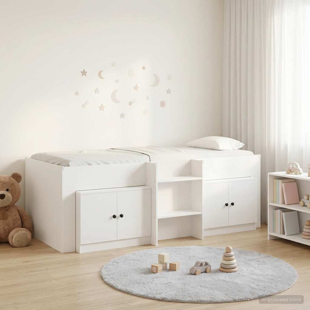 Loft Bed Frame met Kast met opslag 3 st Wit Bewerkt hout – afbeelding 1
