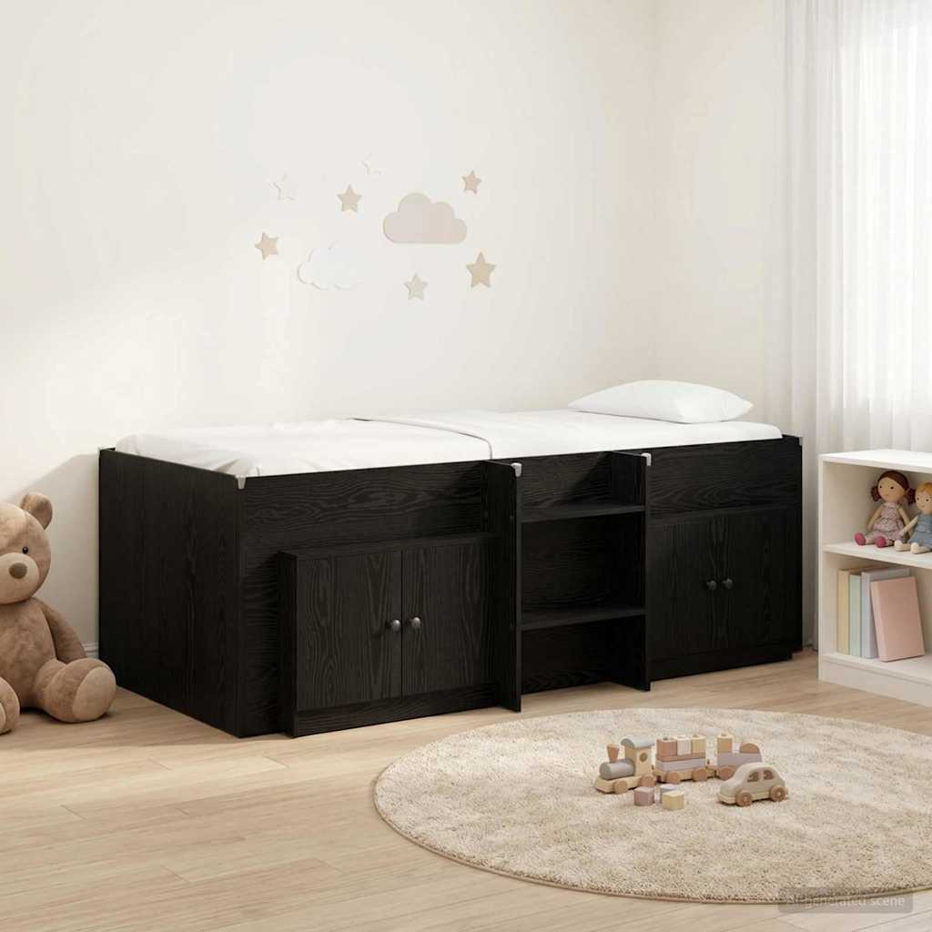 Loft Bed Frame met Kast met opslag 3 st Zwart Bewerkt hout – afbeelding 1