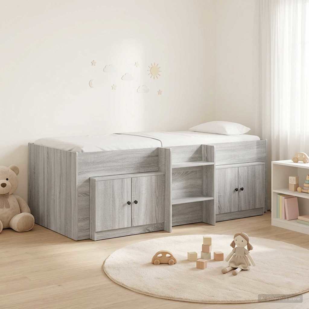 Loft Bed Frame met Kast 3 st Grijs Sonoma Bewerkt hout – afbeelding 1